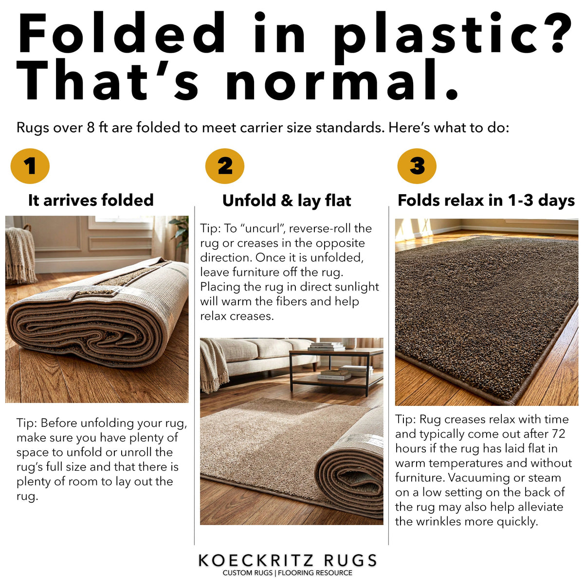 Why Large Area Rugs Ship Folded (And How to Flatten Them)