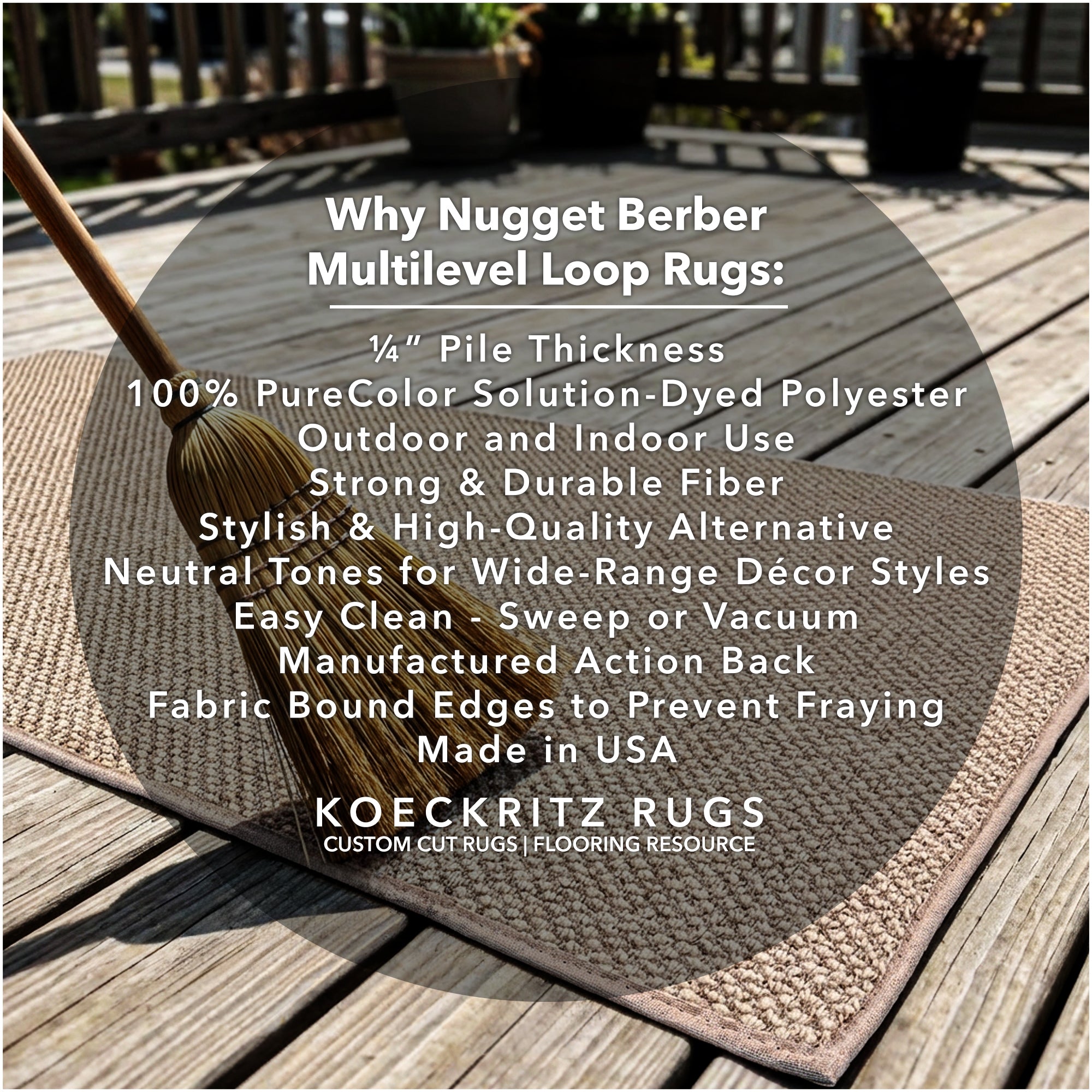 Berber Indoor-Outdoor Area Rug & Runner – Neutral Tones, Custom Sizes
