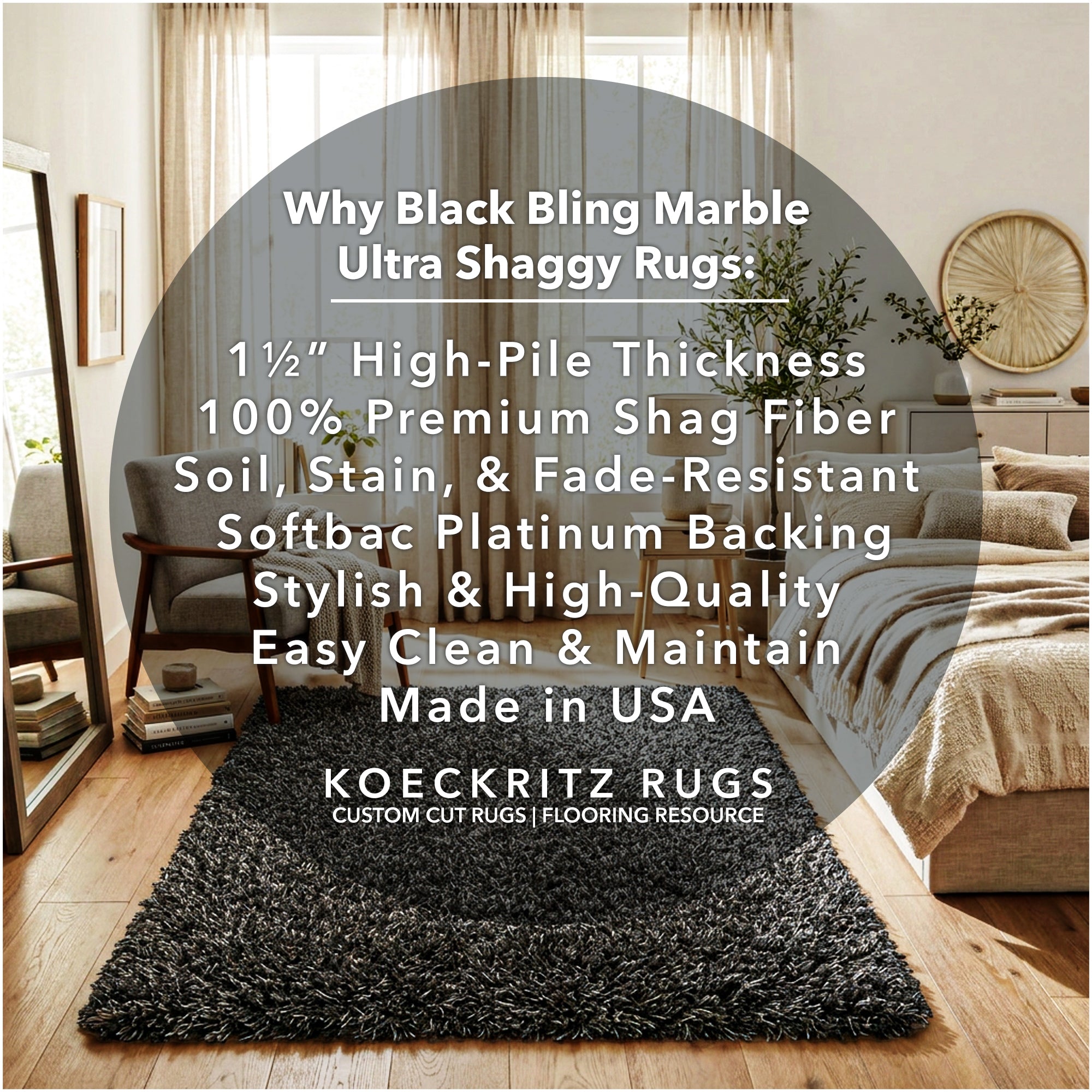 Black Marble Shag Area Rug | Ultra Soft Plush Rectangle Rug
