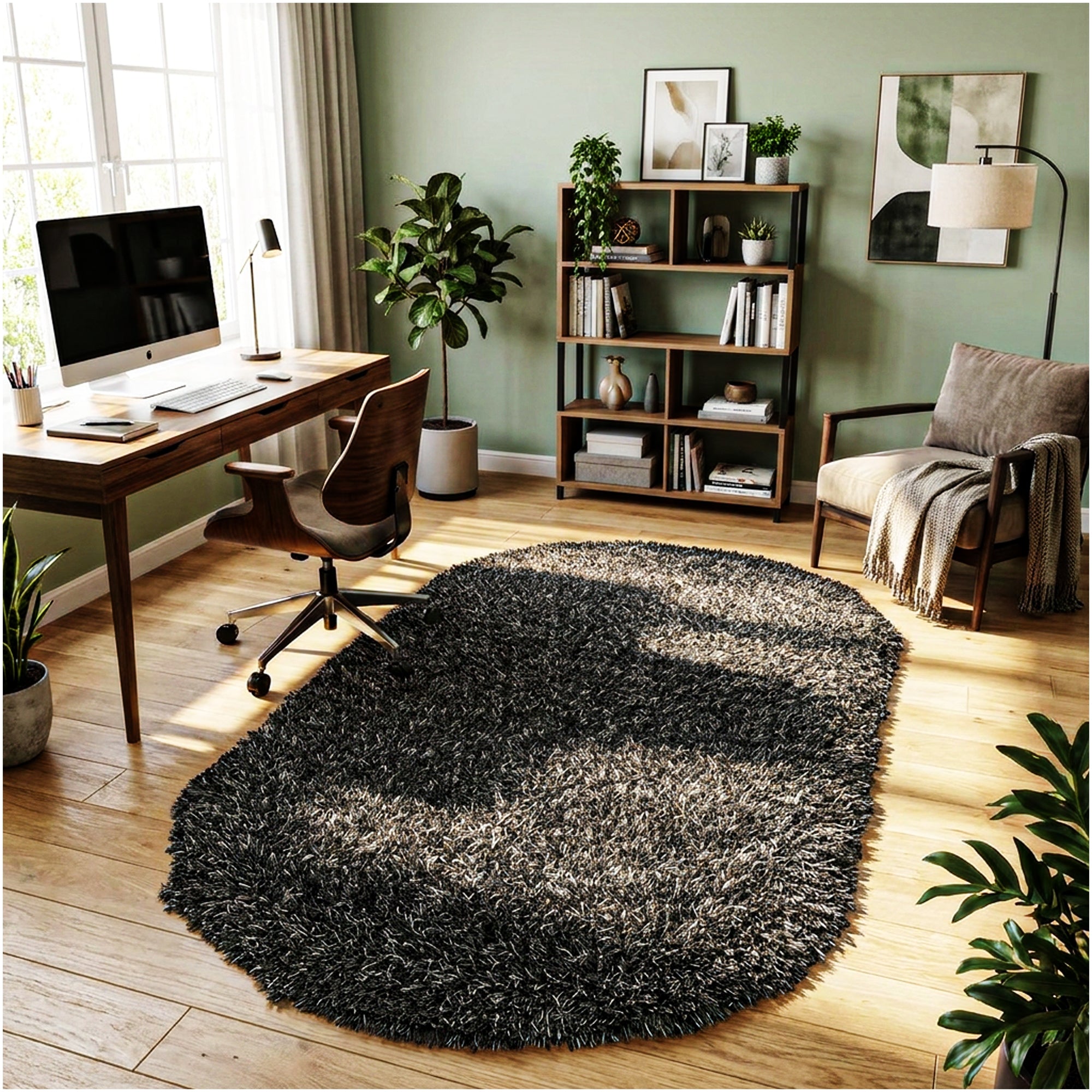Black Marble Shag Area Rug | Ultra Soft Plush Rectangle Rug