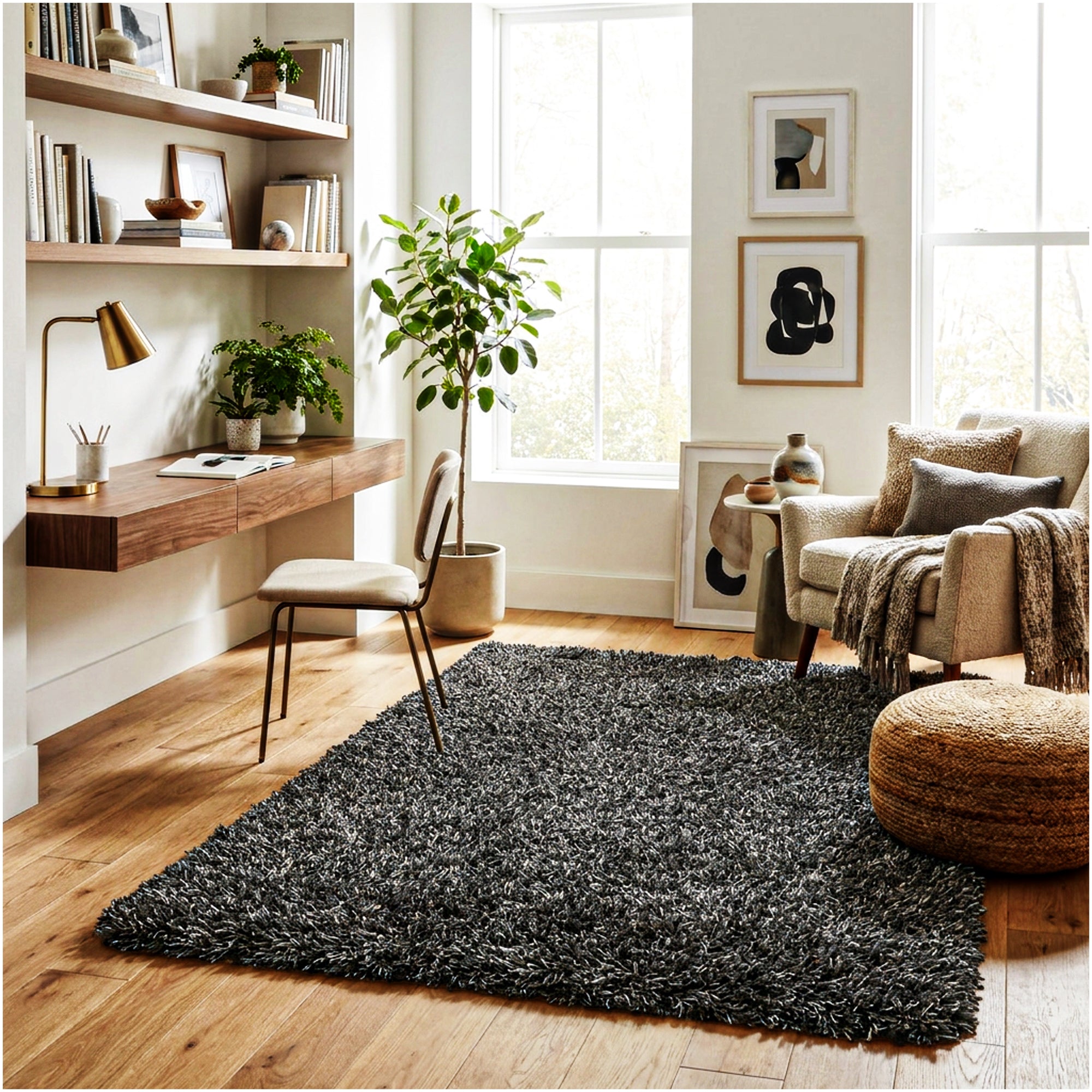 Black Marble Shag Area Rug | Ultra Soft Plush Rectangle Rug