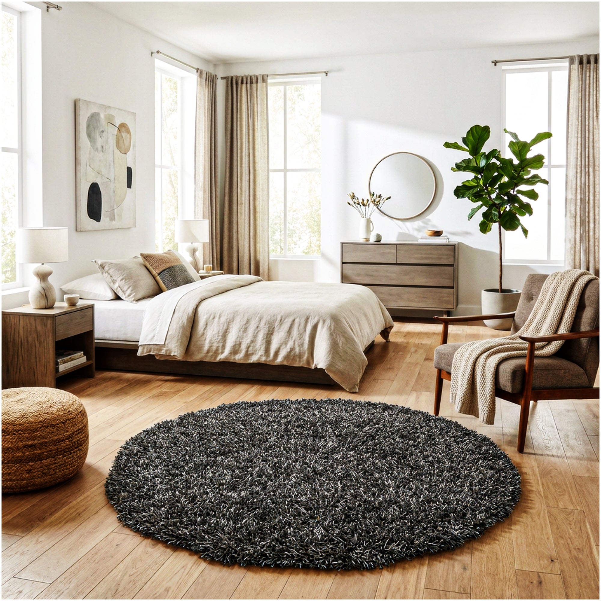 Black Marble Shag Area Rug | Ultra Soft Plush Rectangle Rug