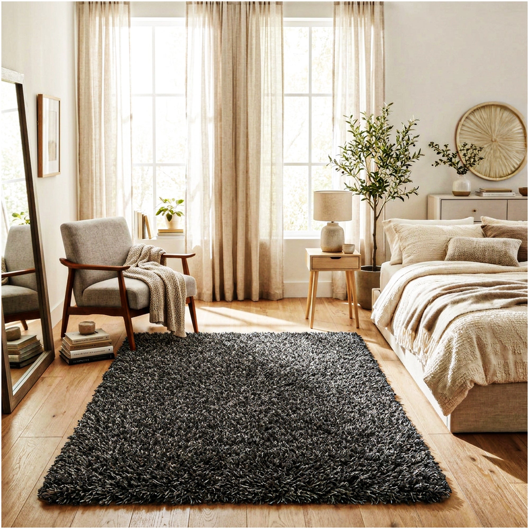 Black Marble Shag Area Rug | Ultra Soft Plush Rectangle Rug
