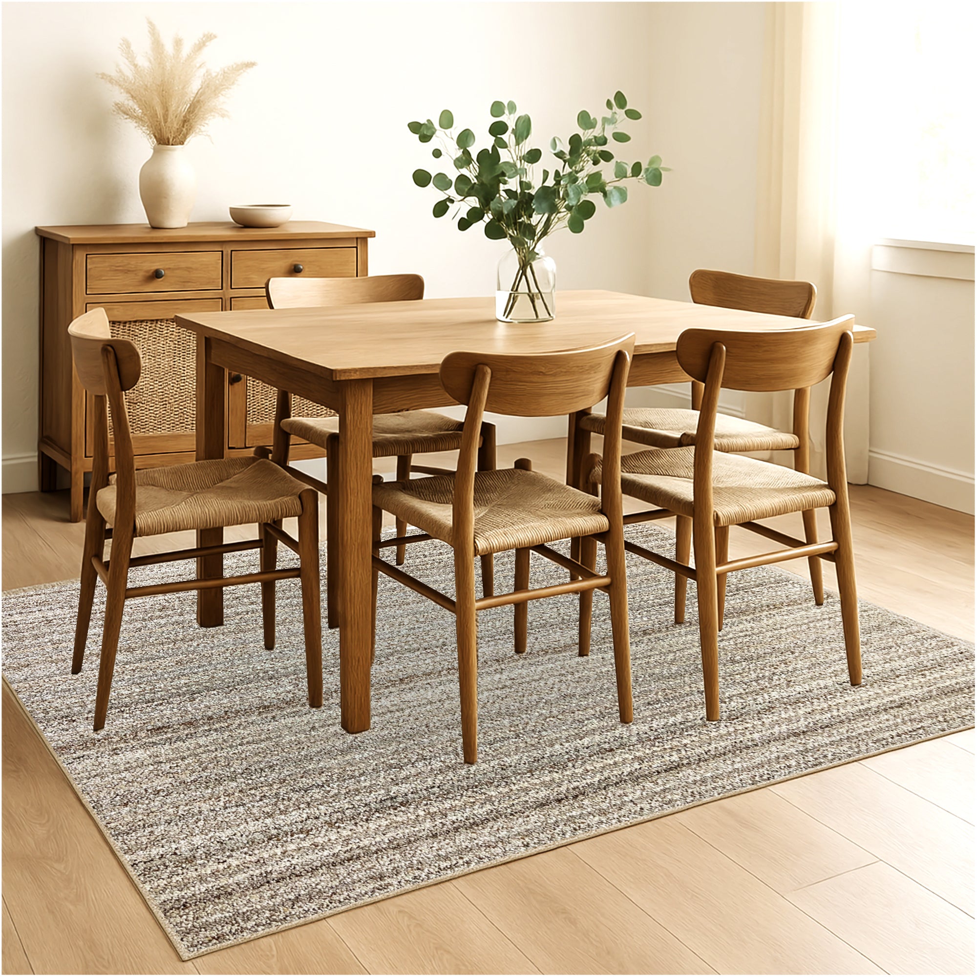 Boho Striped Beige Recycled Berber Loop Area Rug – Custom Size Indoor Carpet
