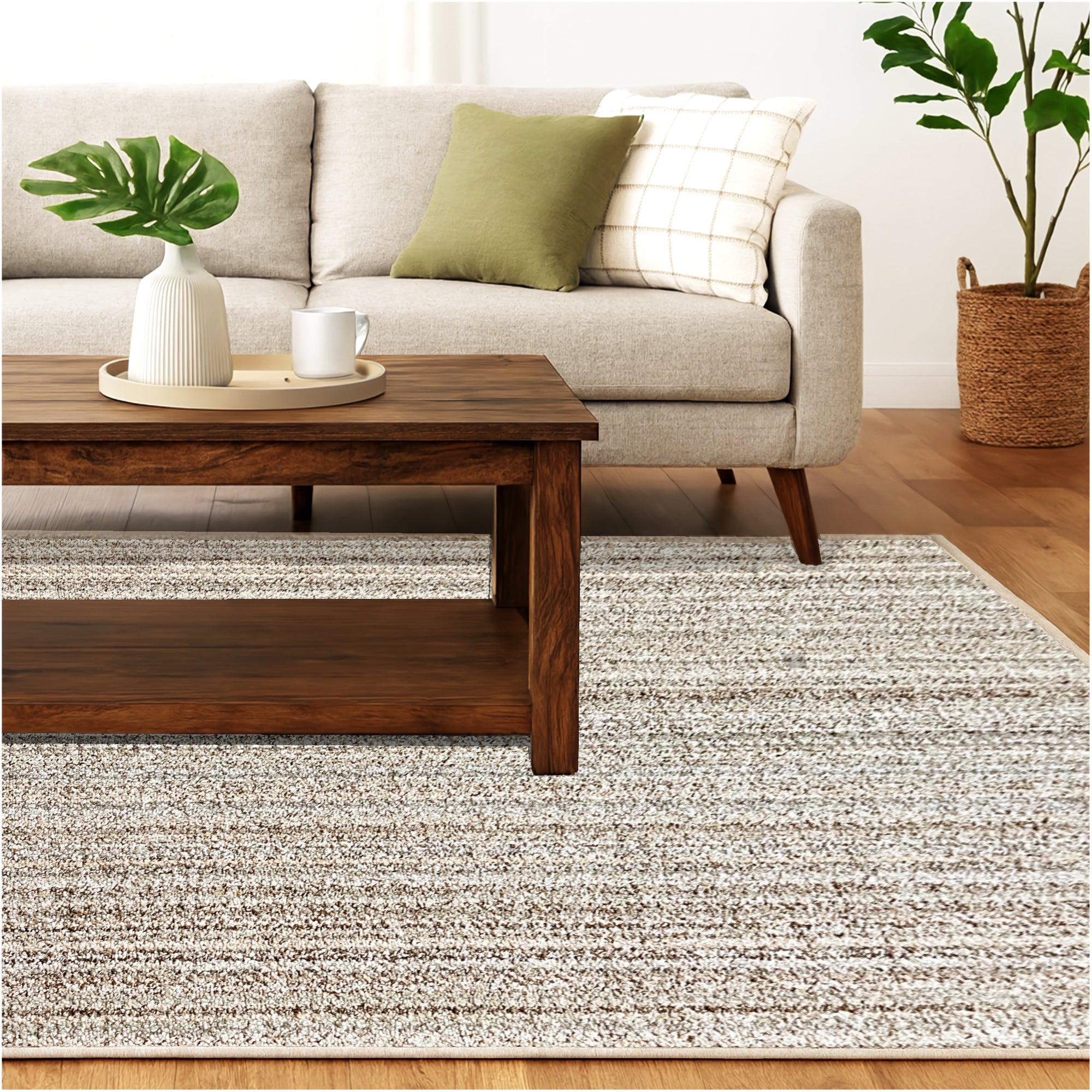 Boho Striped Beige Recycled Berber Loop Area Rug – Custom Size Indoor Carpet