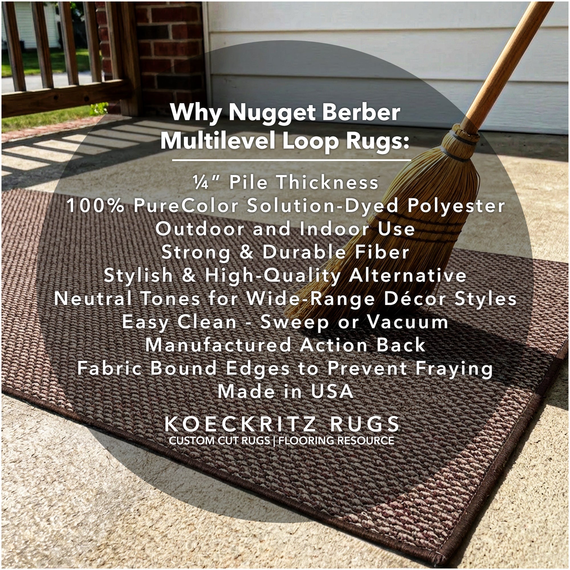Berber Indoor-Outdoor Area Rug & Runner – Neutral Tones, Custom Sizes