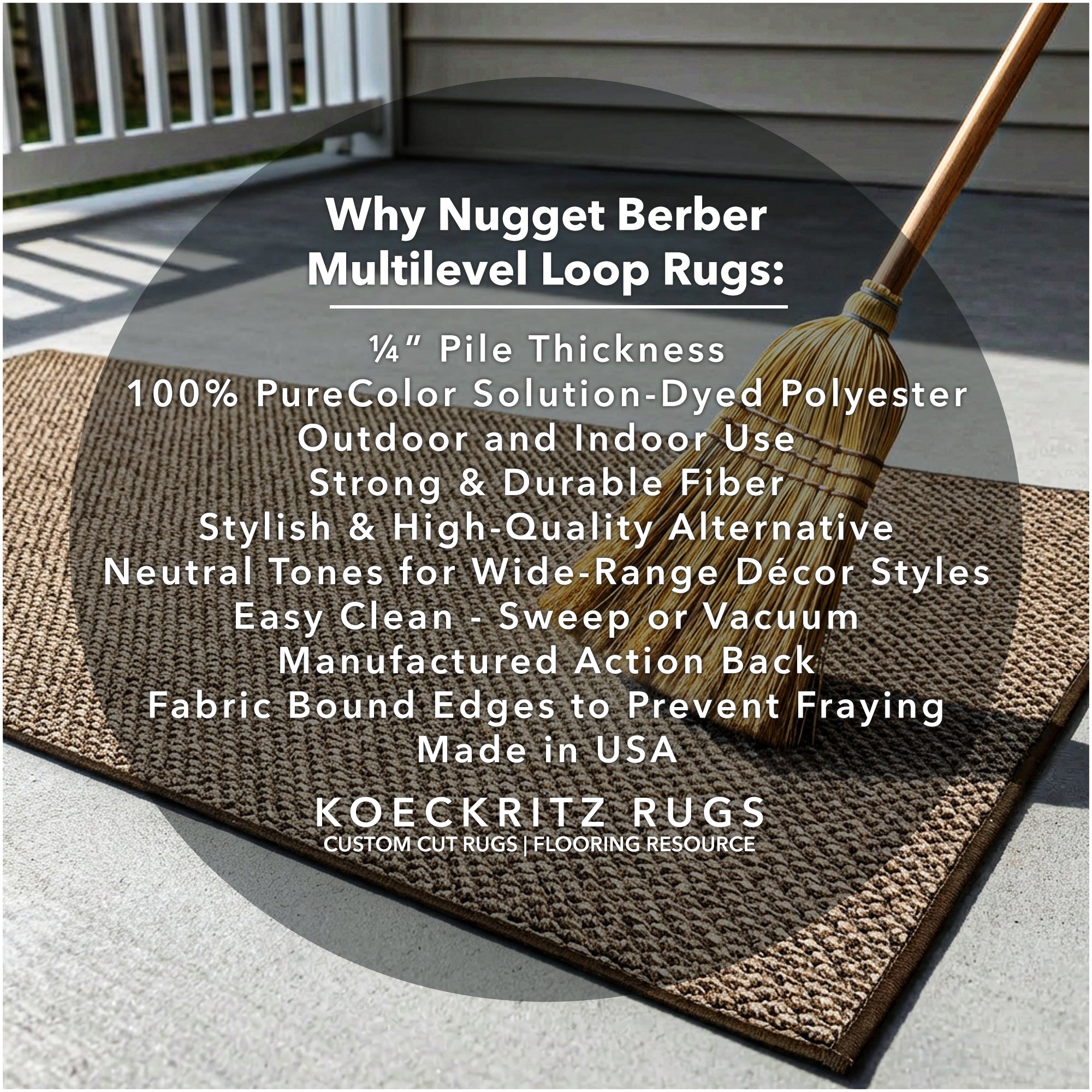 Berber Indoor-Outdoor Area Rug & Runner – Neutral Tones, Custom Sizes