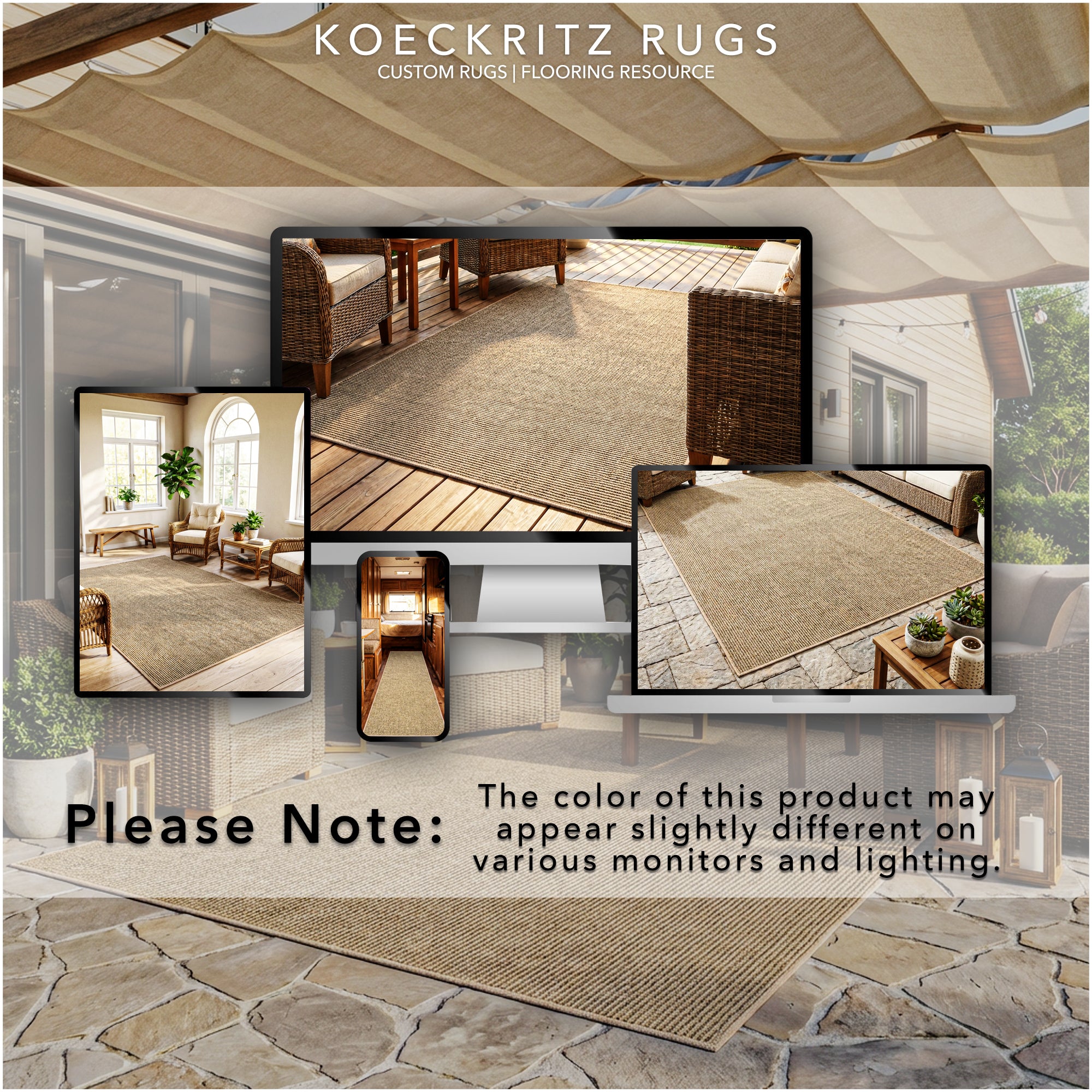 Wassaw Ribbed Indoor/Outdoor Area Rug – Lightweight PET Fiber, 6 Colors