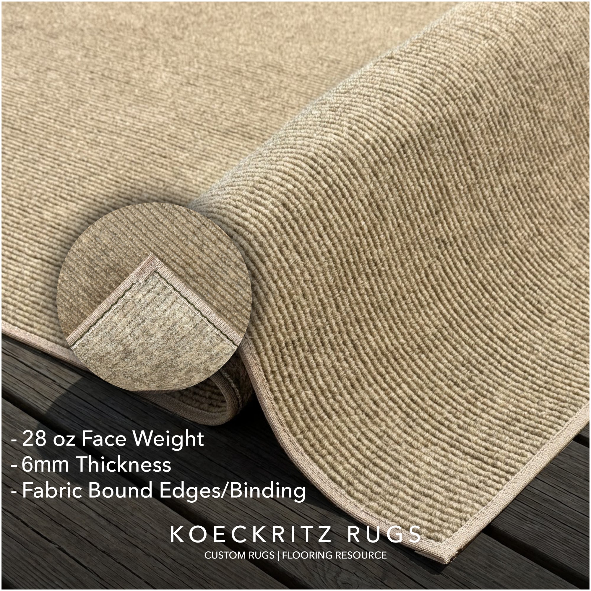 Wassaw Ribbed Indoor/Outdoor Area Rug – Lightweight PET Fiber, 6 Colors