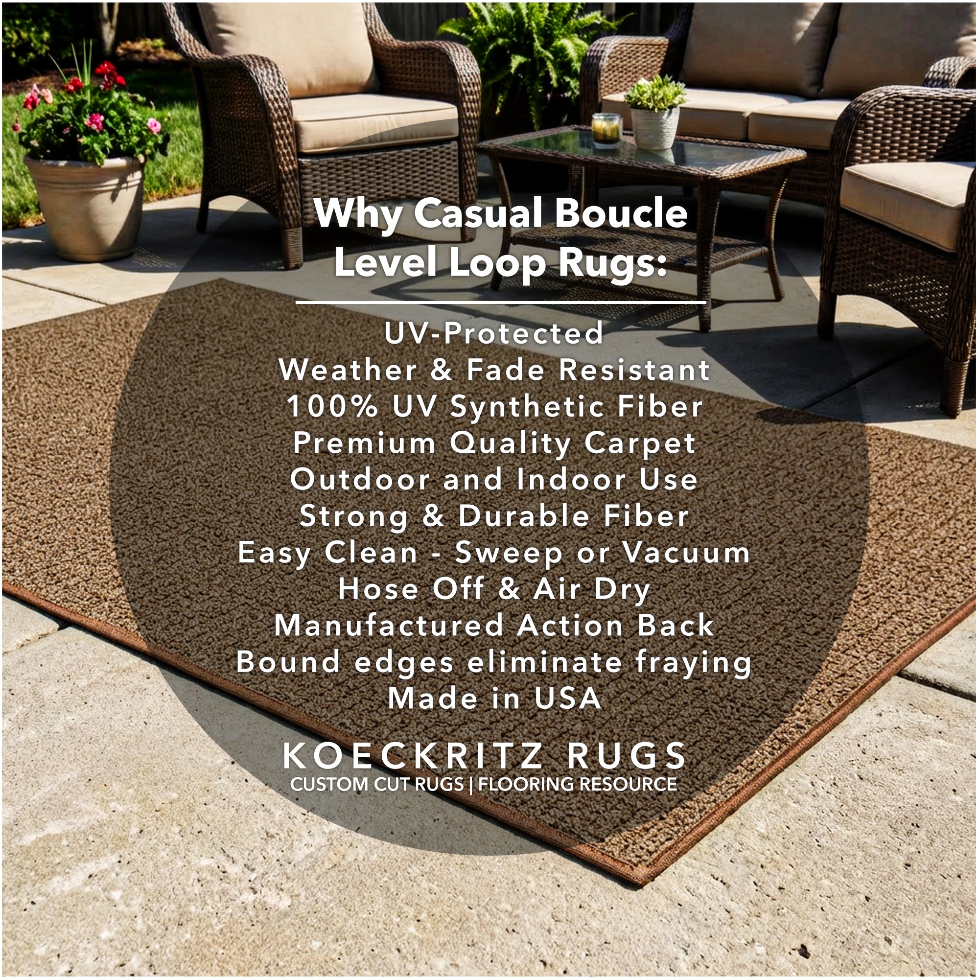 Casual Boucle Indoor/Outdoor Area Rug – Custom Sizes, 6 Colors