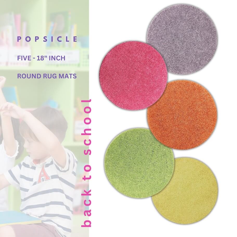 Children’s Carpet Circle Seats – Popsicle, 18” Round Classroom Floor Cushions