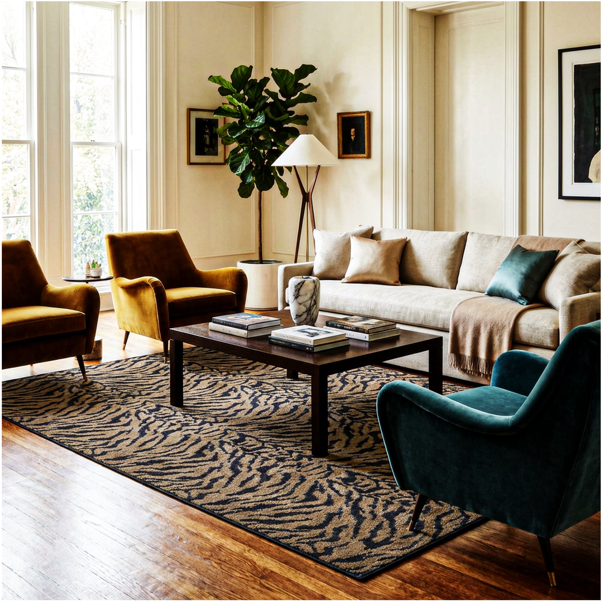 Exotic Journey Domo Tiger Pattern Indoor Area Rug – Custom Sizes