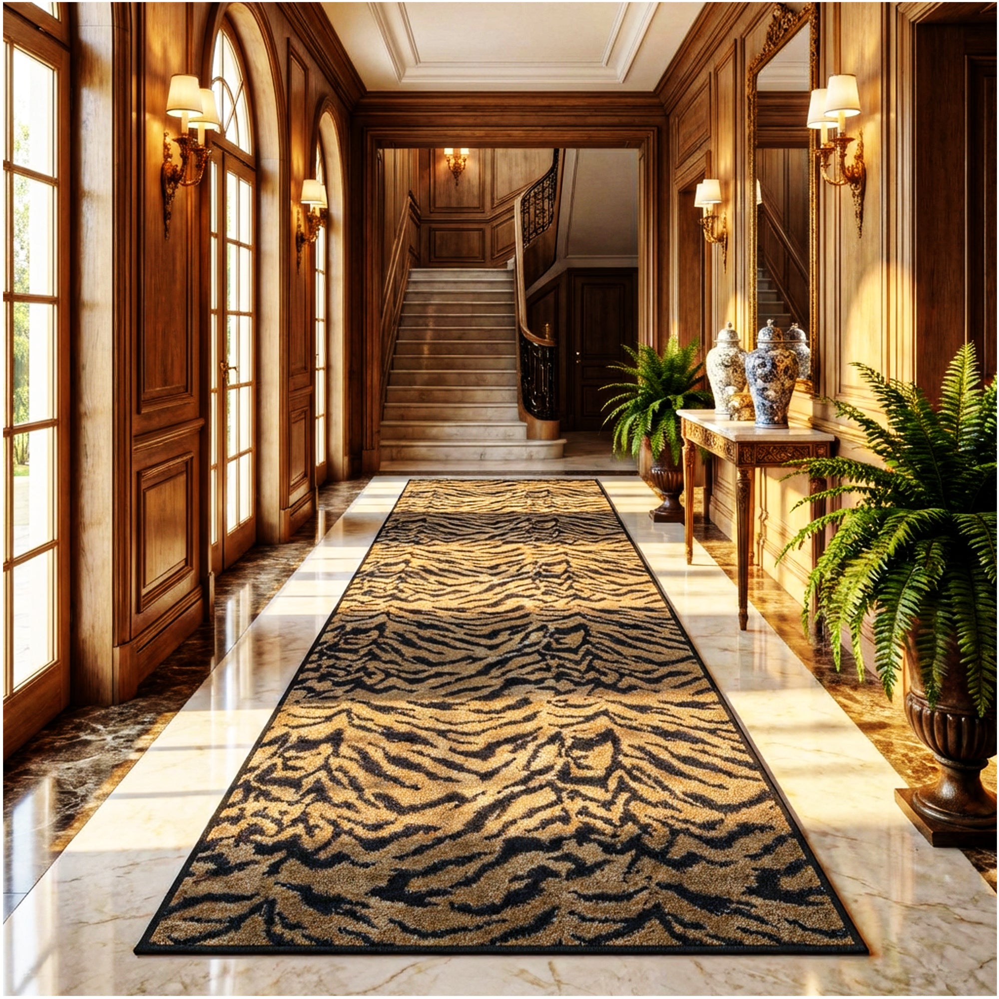 Exotic Journey Domo Tiger Pattern Indoor Area Rug – Custom Sizes