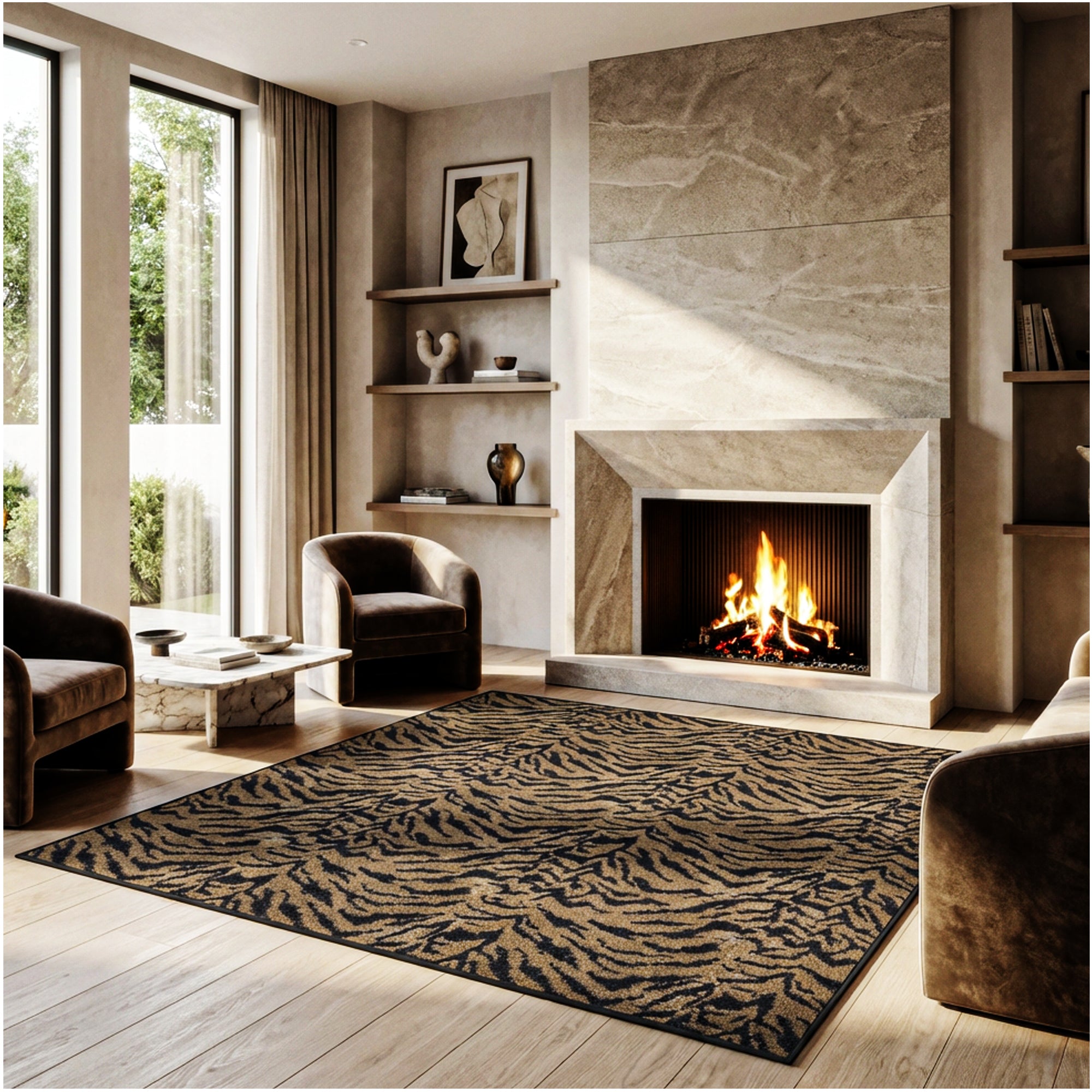 Exotic Journey Domo Tiger Pattern Indoor Area Rug – Custom Sizes