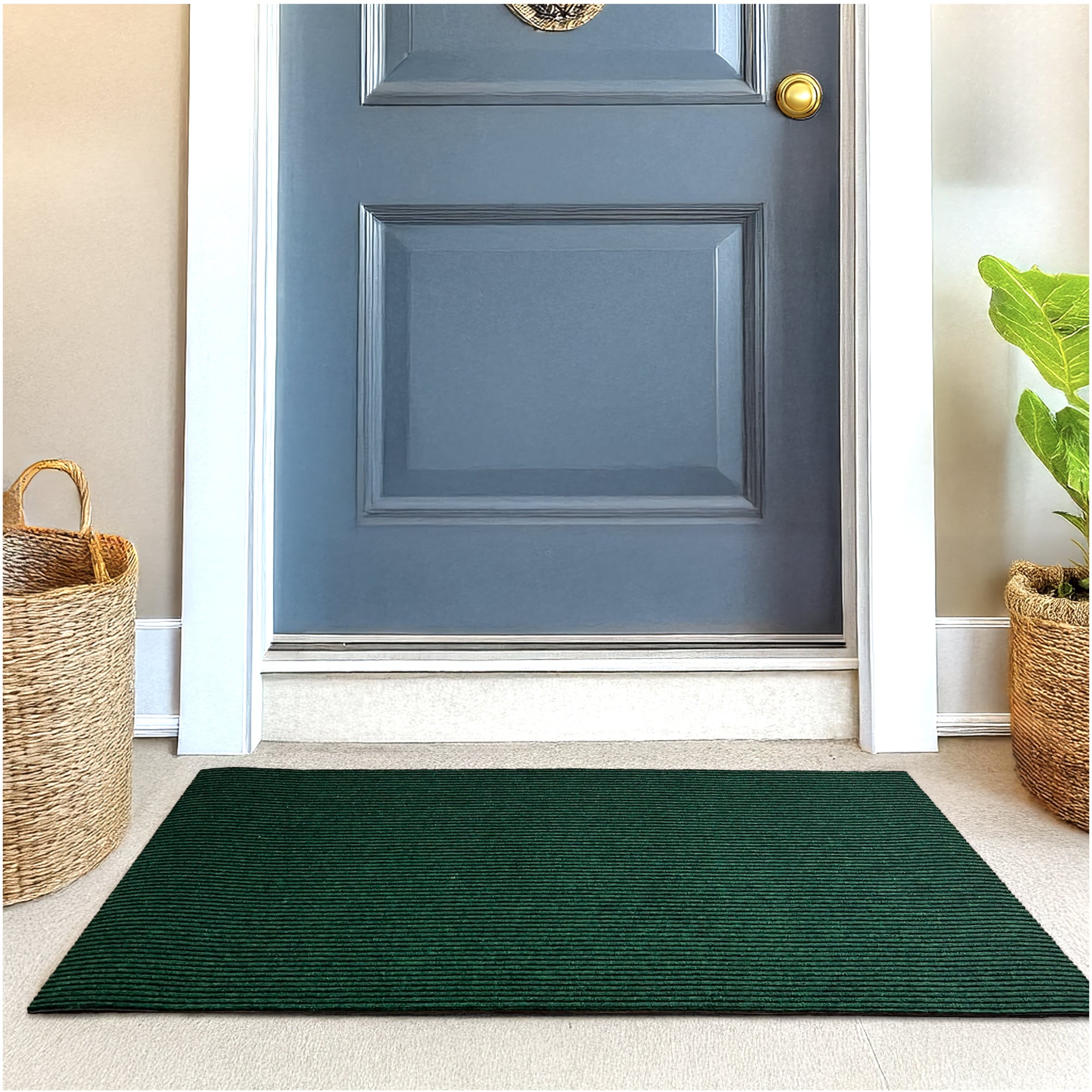 Inspiration Indoor-Outdoor Emerald Green 5’ x 8’ Area Rug – Rubber Back Non-Slip