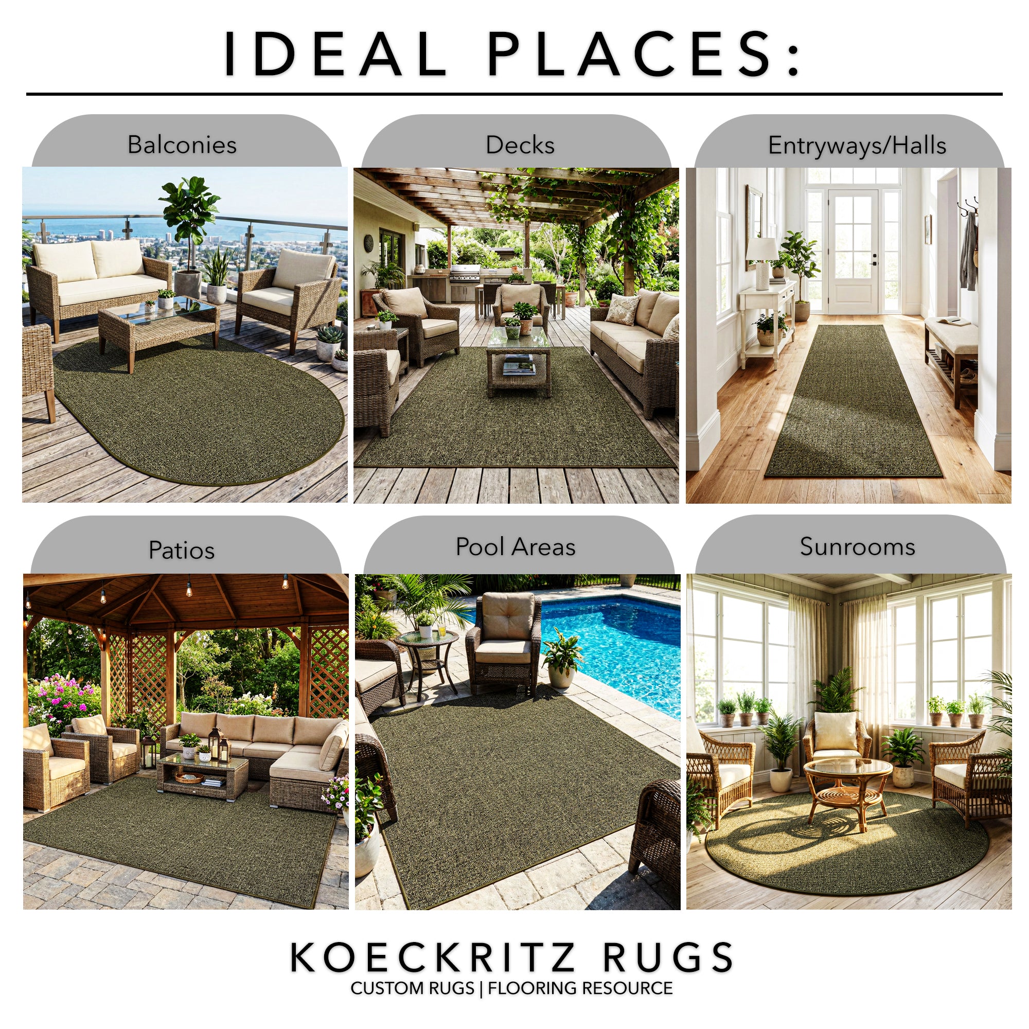 Casual Boucle Indoor/Outdoor Area Rug – Custom Sizes, 6 Colors