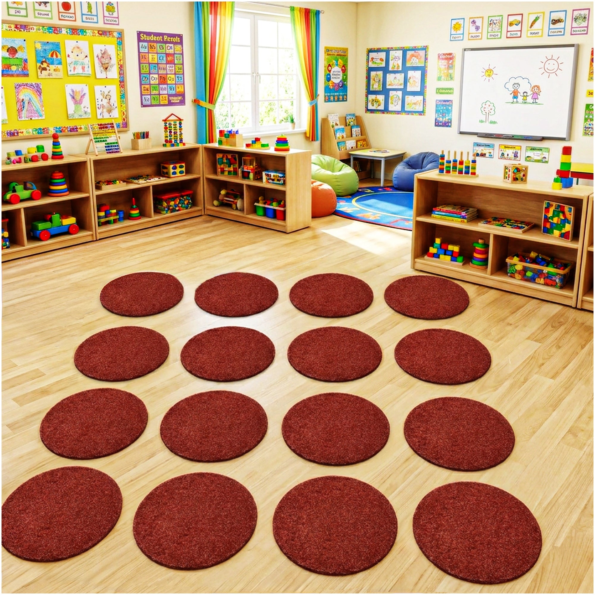 Children’s Classroom Carpet Circle Seats – Multiple Colors | 18” Round Soft Floor Cushions
