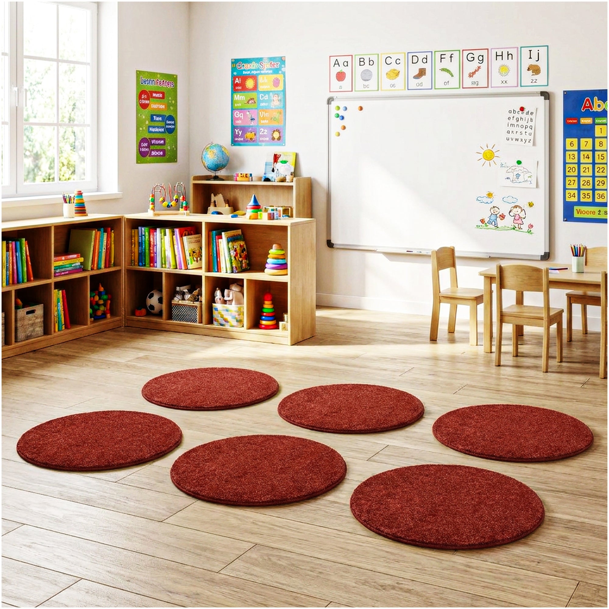 Children’s Classroom Carpet Circle Seats – Multiple Colors | 18” Round Soft Floor Cushions