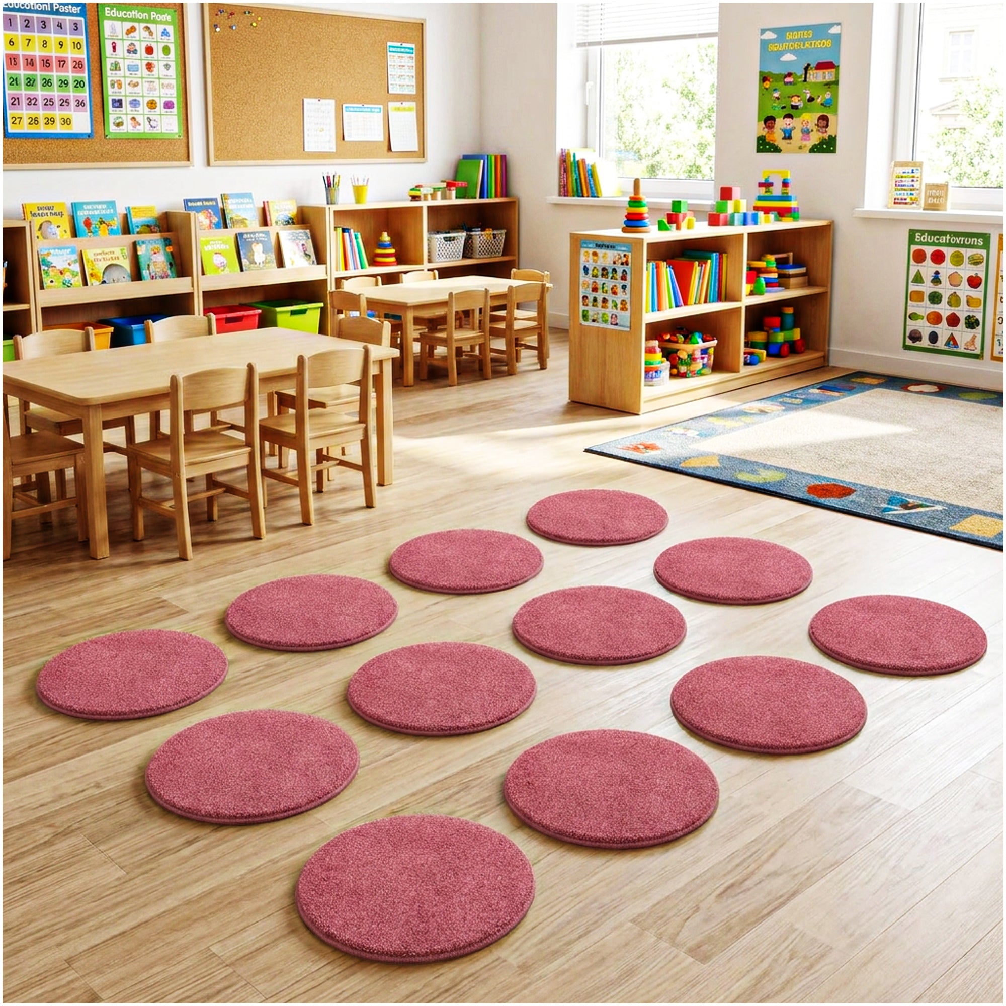 Children’s Classroom Carpet Circle Seats – Multiple Colors | 18” Round Soft Floor Cushions
