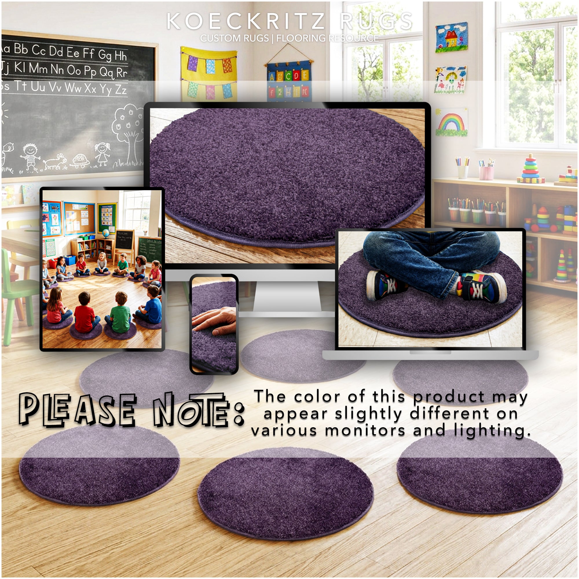 Children’s Classroom Carpet Circle Seats – Multiple Colors | 18” Round Soft Floor Cushions