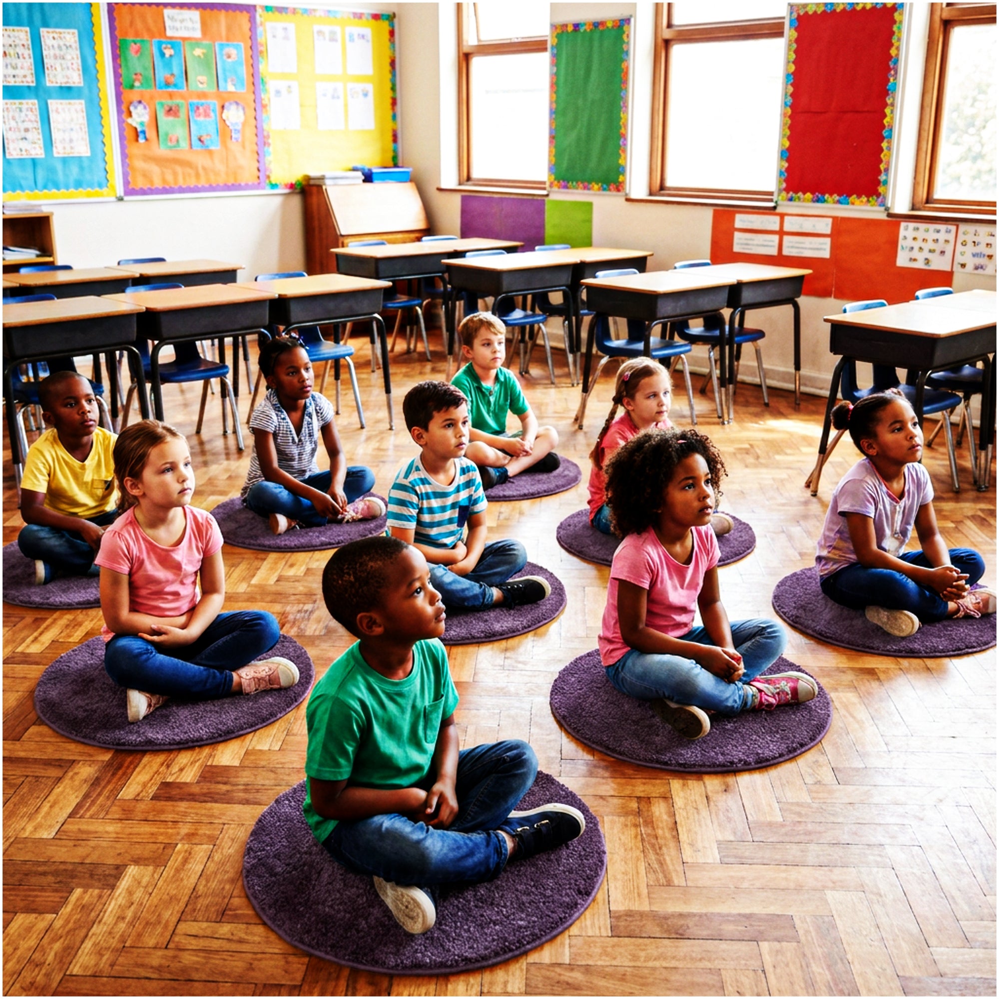 Children’s Classroom Carpet Circle Seats – Multiple Colors | 18” Round Soft Floor Cushions
