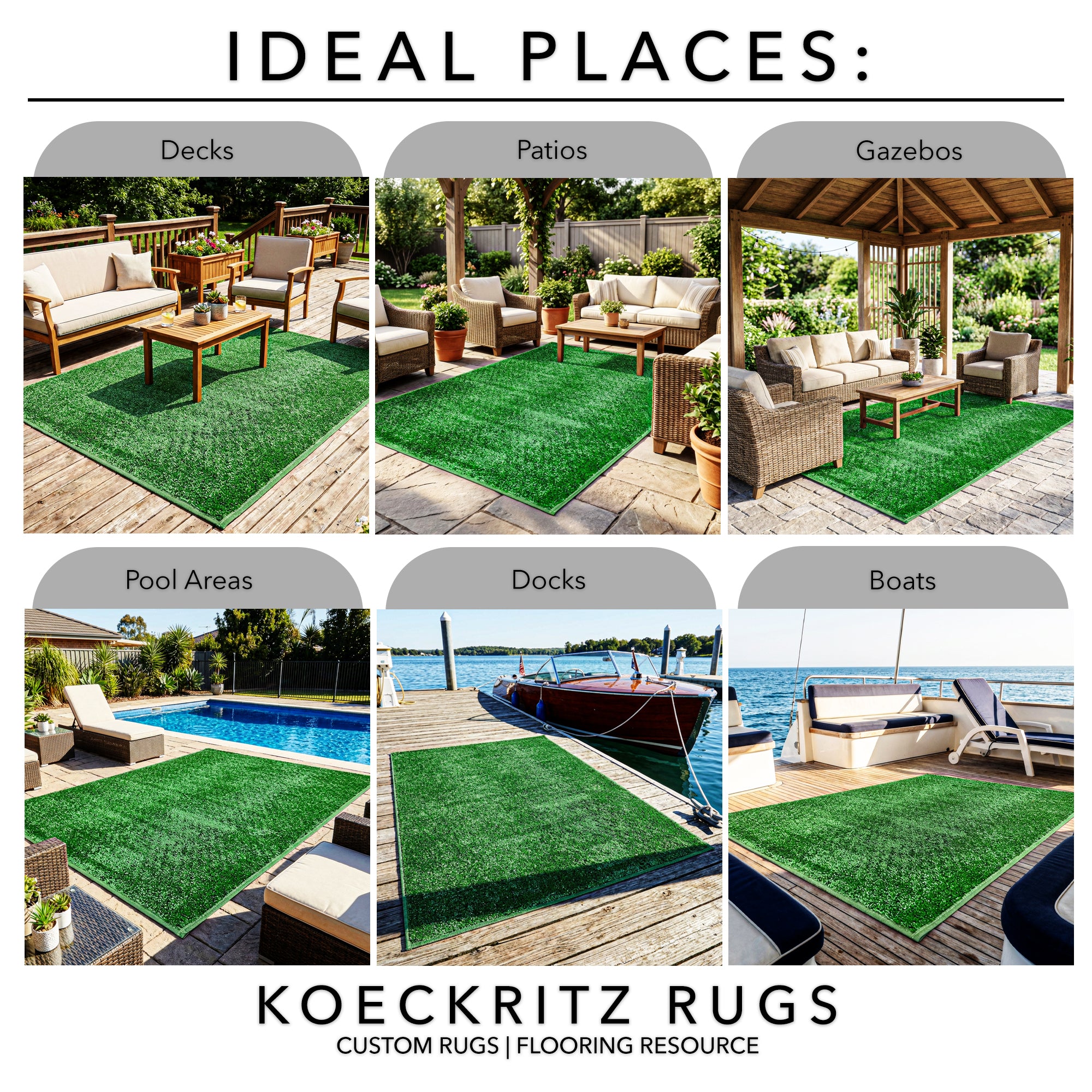 Indoor/Outdoor Artificial Grass Rugs – Lightweight, Standard Sizes, 6 Colors