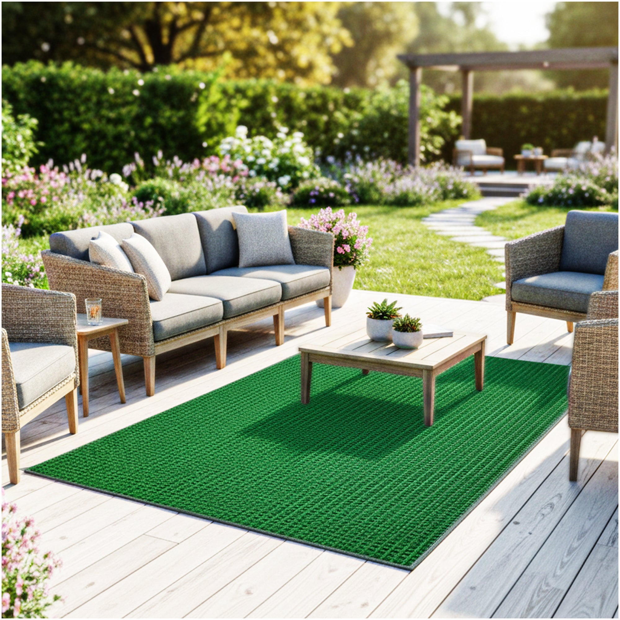 Interlace Waffle Pattern Indoor & Outdoor Rug – Eco-Friendly PET Fiber, Custom Sizes