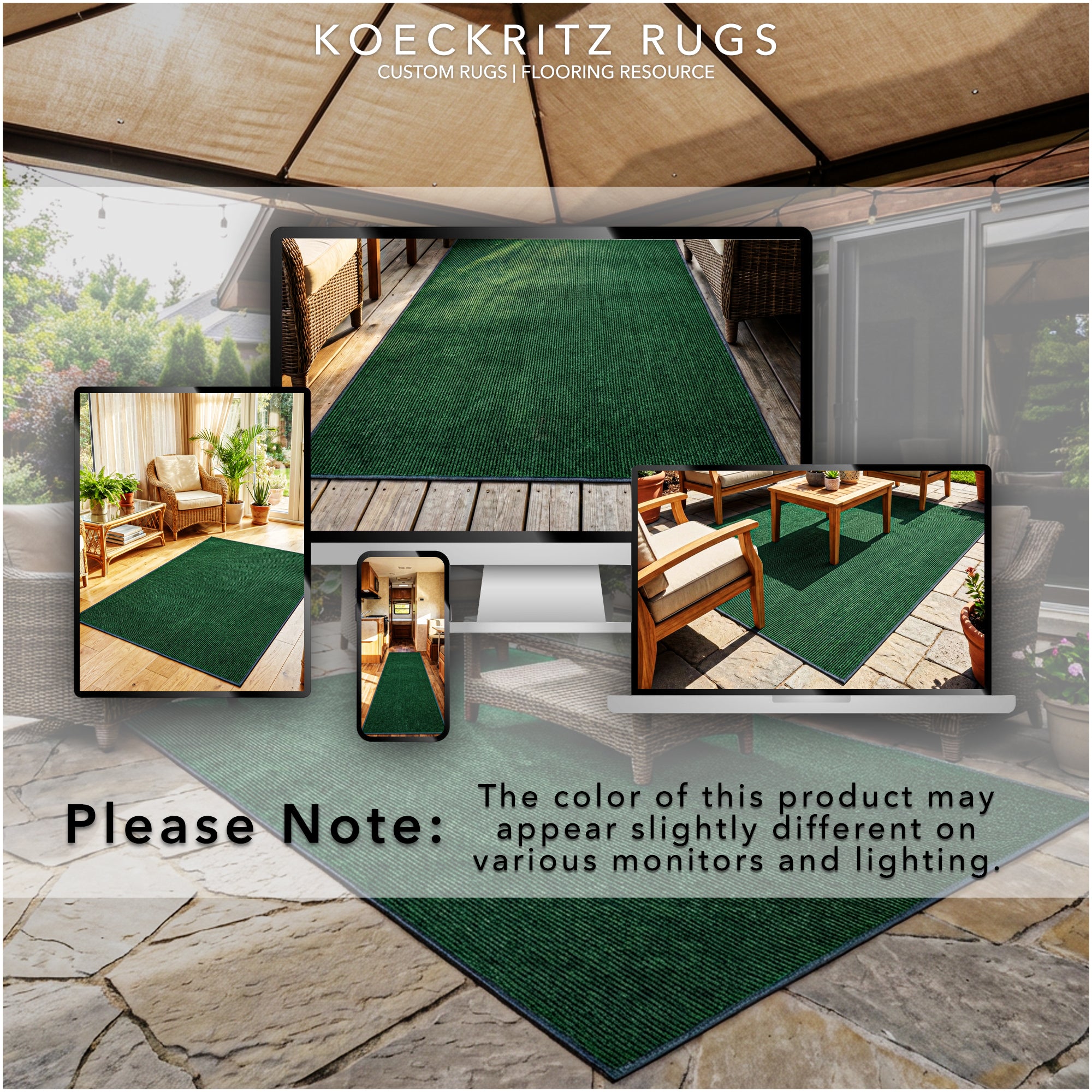 Wassaw Ribbed Indoor/Outdoor Area Rug – Lightweight PET Fiber, 6 Colors