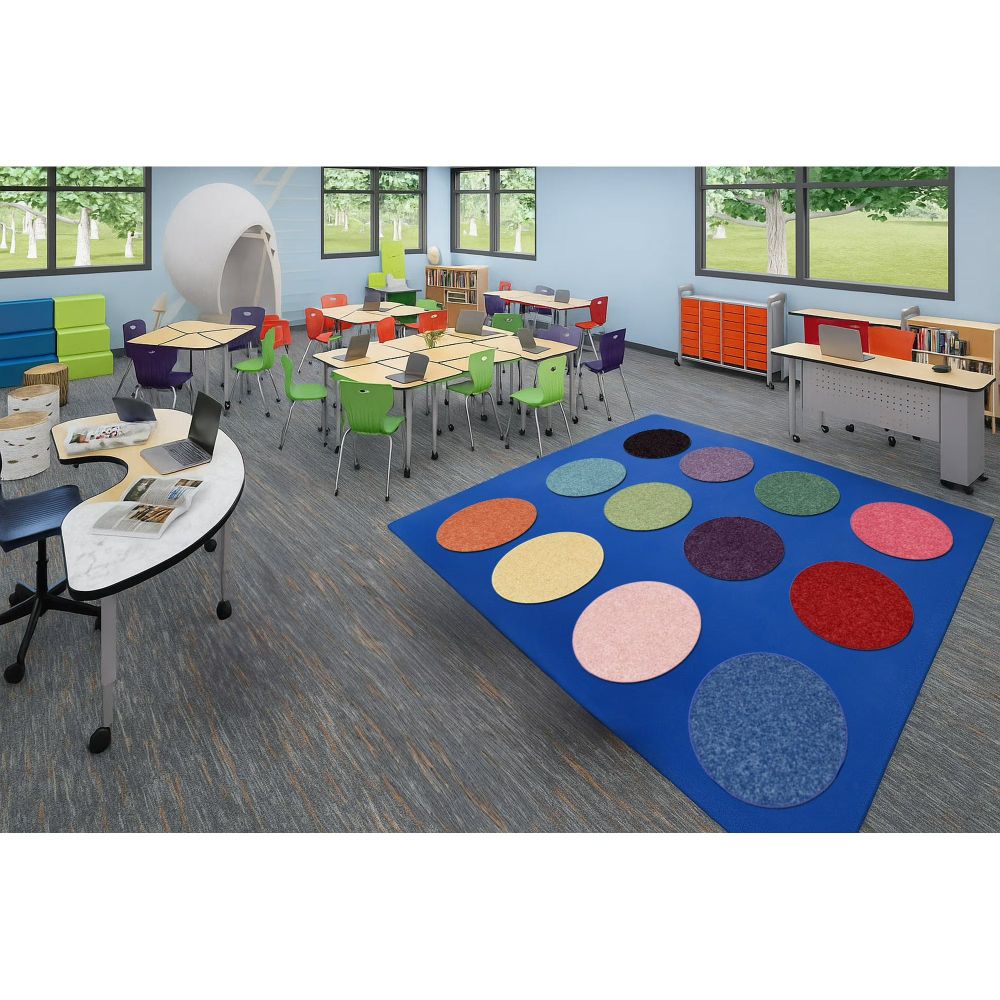 Children’s Classroom Carpet Circle Seats – Multiple Colors | 18” Round Soft Floor Cushions