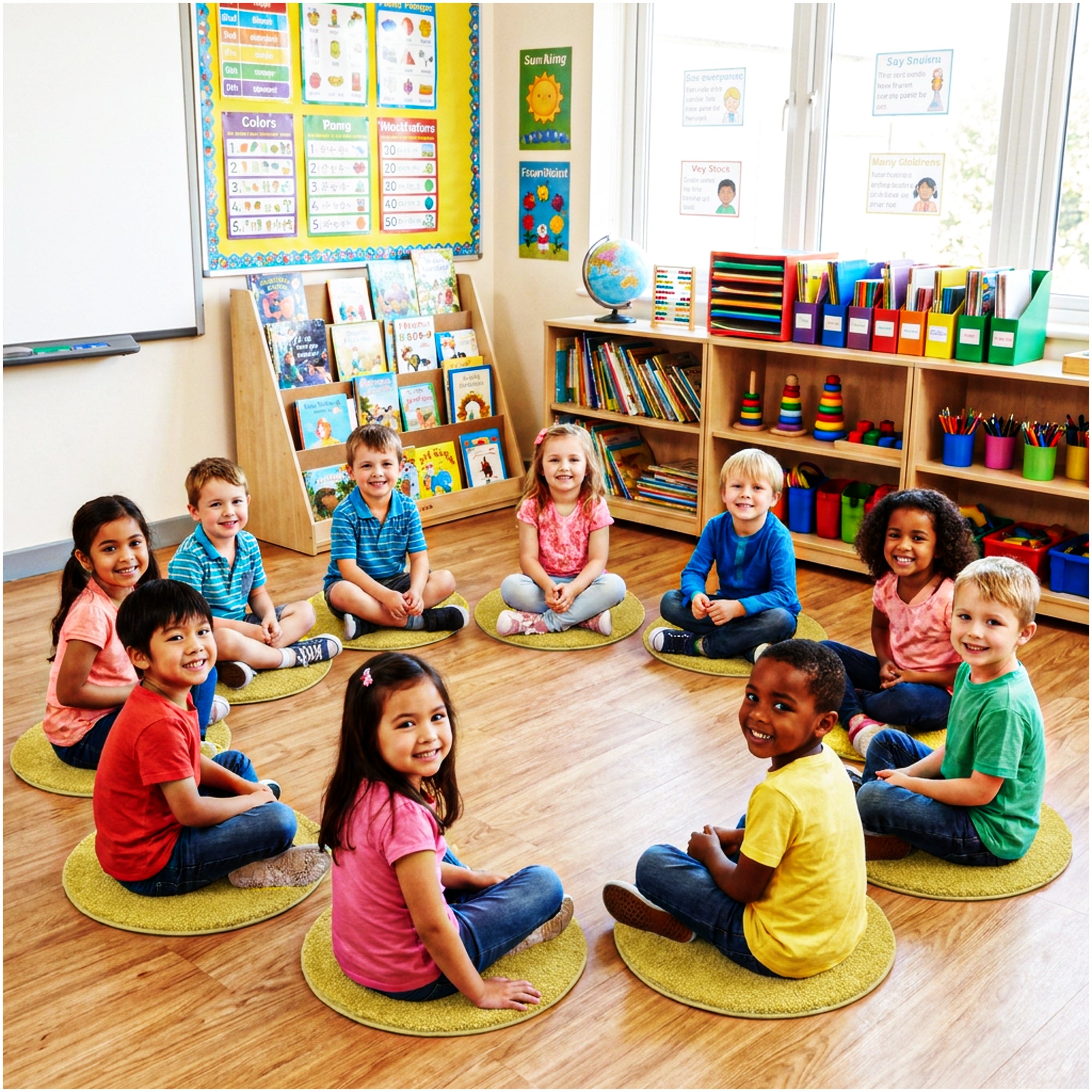 Children’s Classroom Carpet Circle Seats – Multiple Colors | 18” Round Soft Floor Cushions