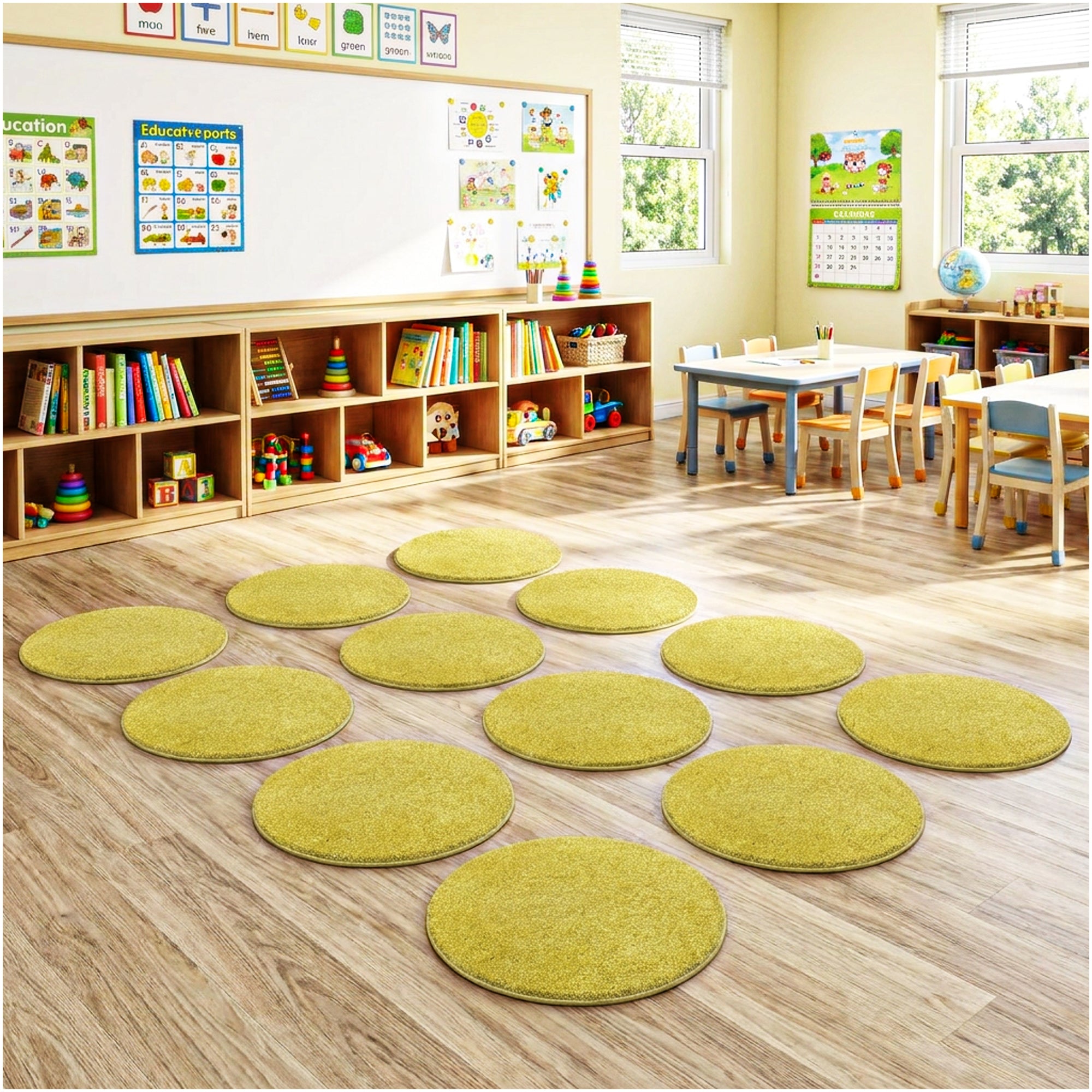 Children’s Classroom Carpet Circle Seats – Multiple Colors | 18” Round Soft Floor Cushions