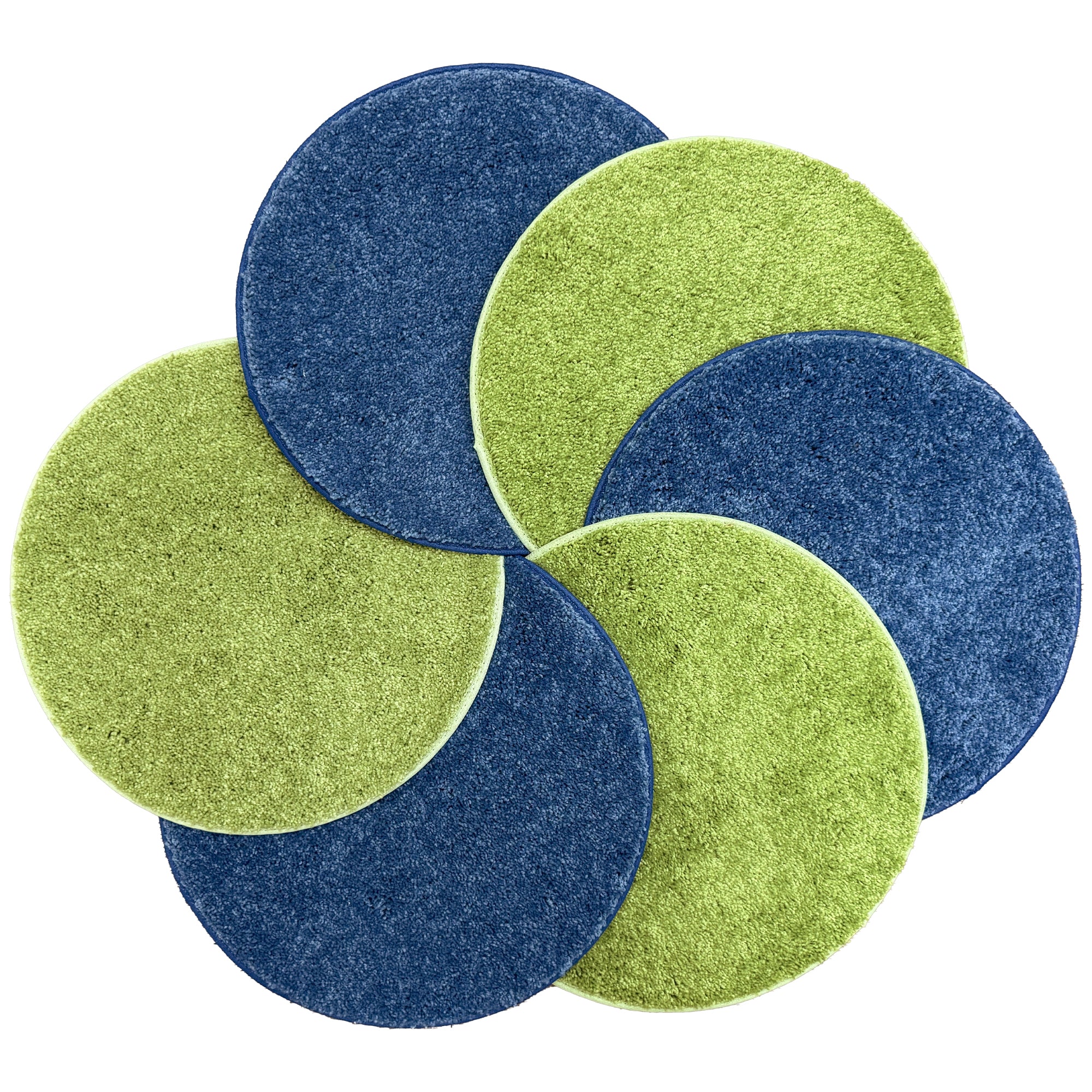 Children’s Classroom Carpet Circle Seats – Lime & Vibe Blue | 18” Round Soft Floor Cushions