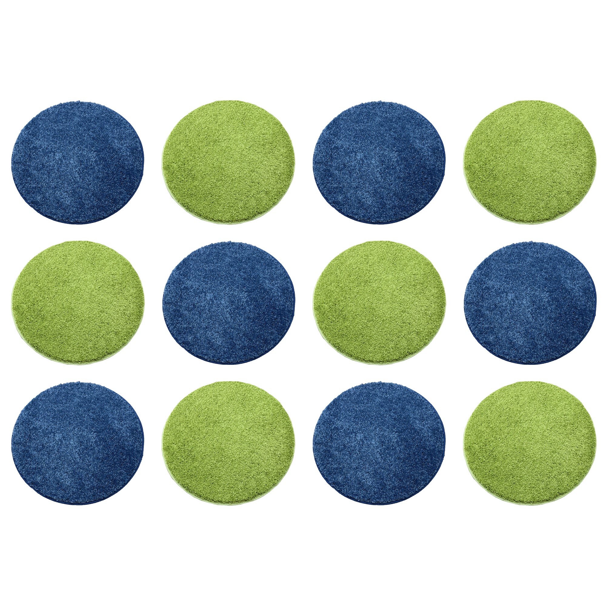 Children’s Classroom Carpet Circle Seats – Lime & Vibe Blue | 18” Round Soft Floor Cushions