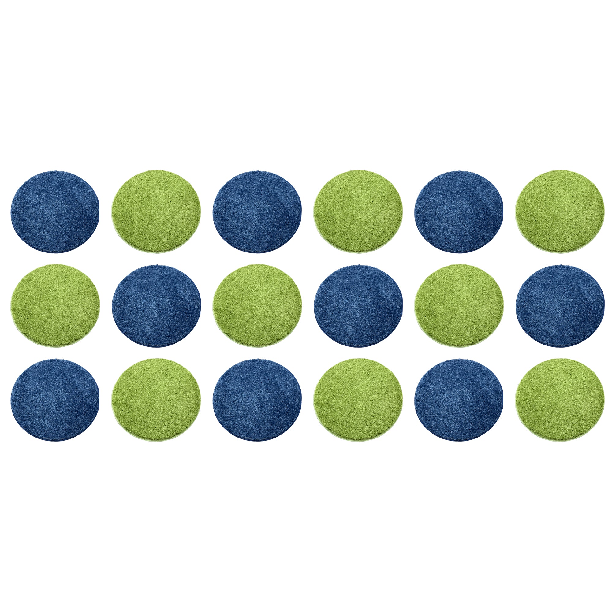 Children’s Classroom Carpet Circle Seats – Lime & Vibe Blue | 18” Round Soft Floor Cushions