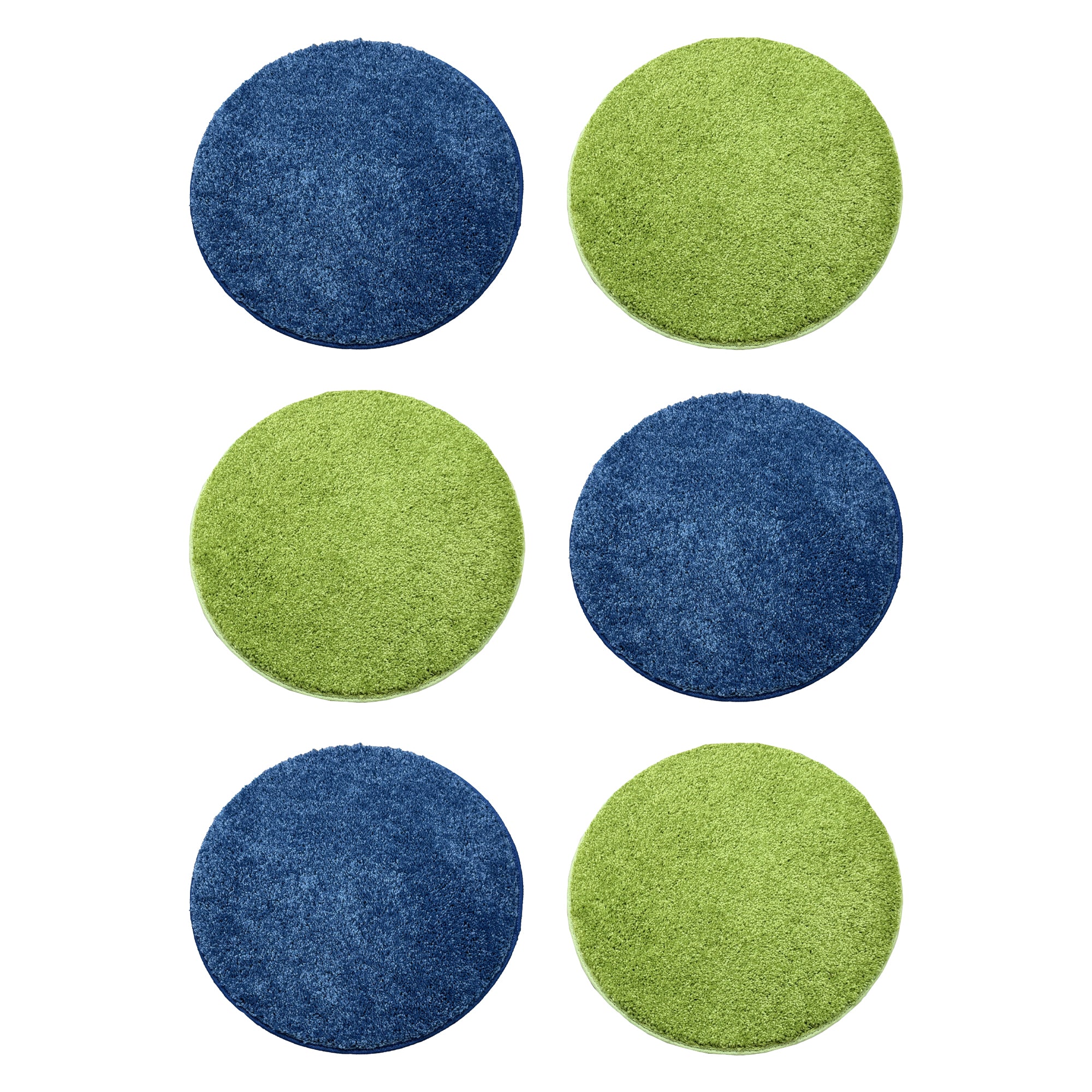 Children’s Classroom Carpet Circle Seats – Lime & Vibe Blue | 18” Round Soft Floor Cushions