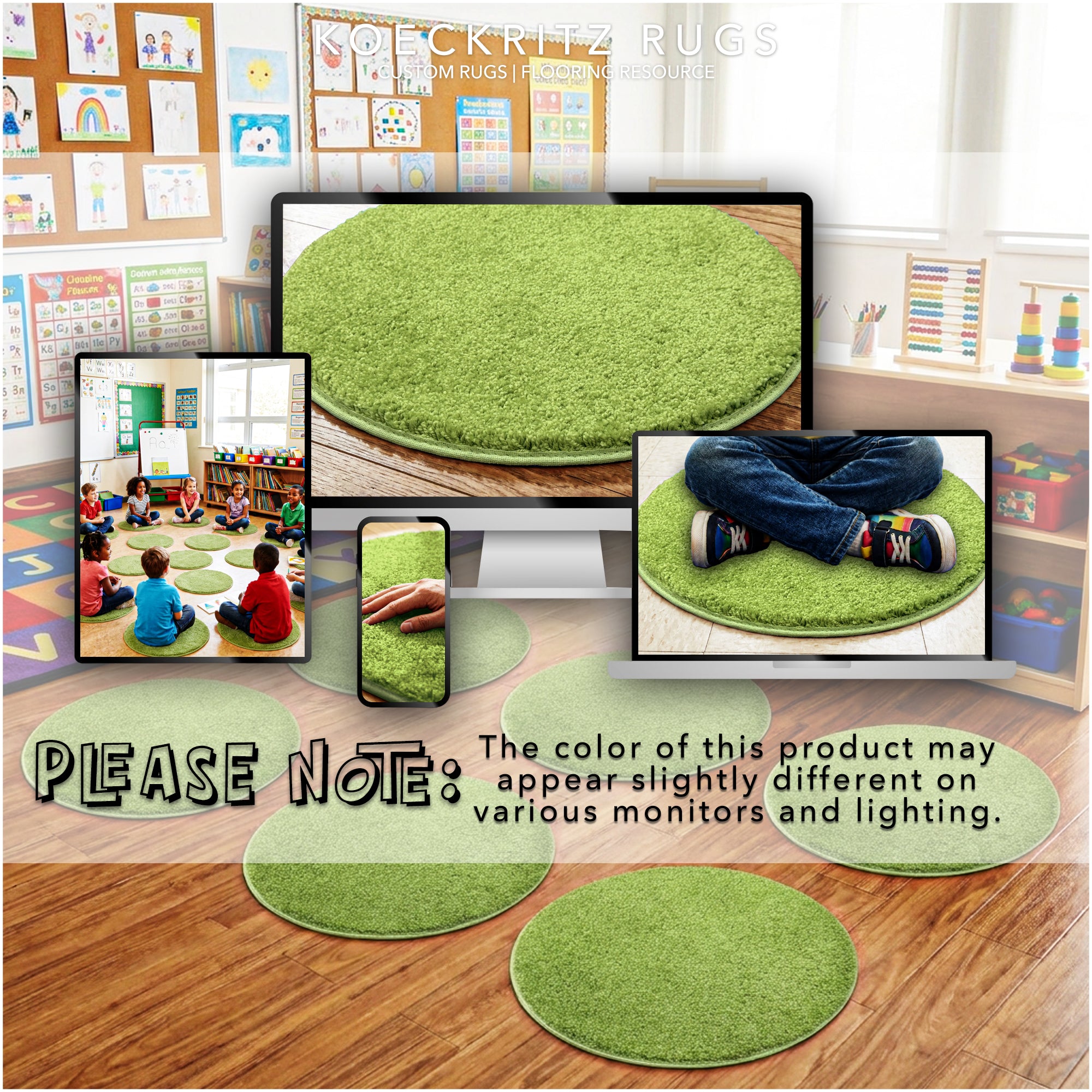 Children’s Classroom Carpet Circle Seats – Multiple Colors | 18” Round Soft Floor Cushions