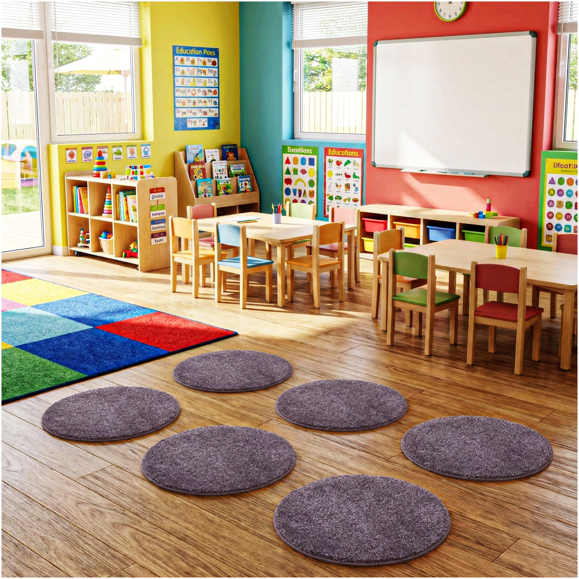 Children’s Classroom Carpet Circle Seats – Multiple Colors | 18” Round Soft Floor Cushions