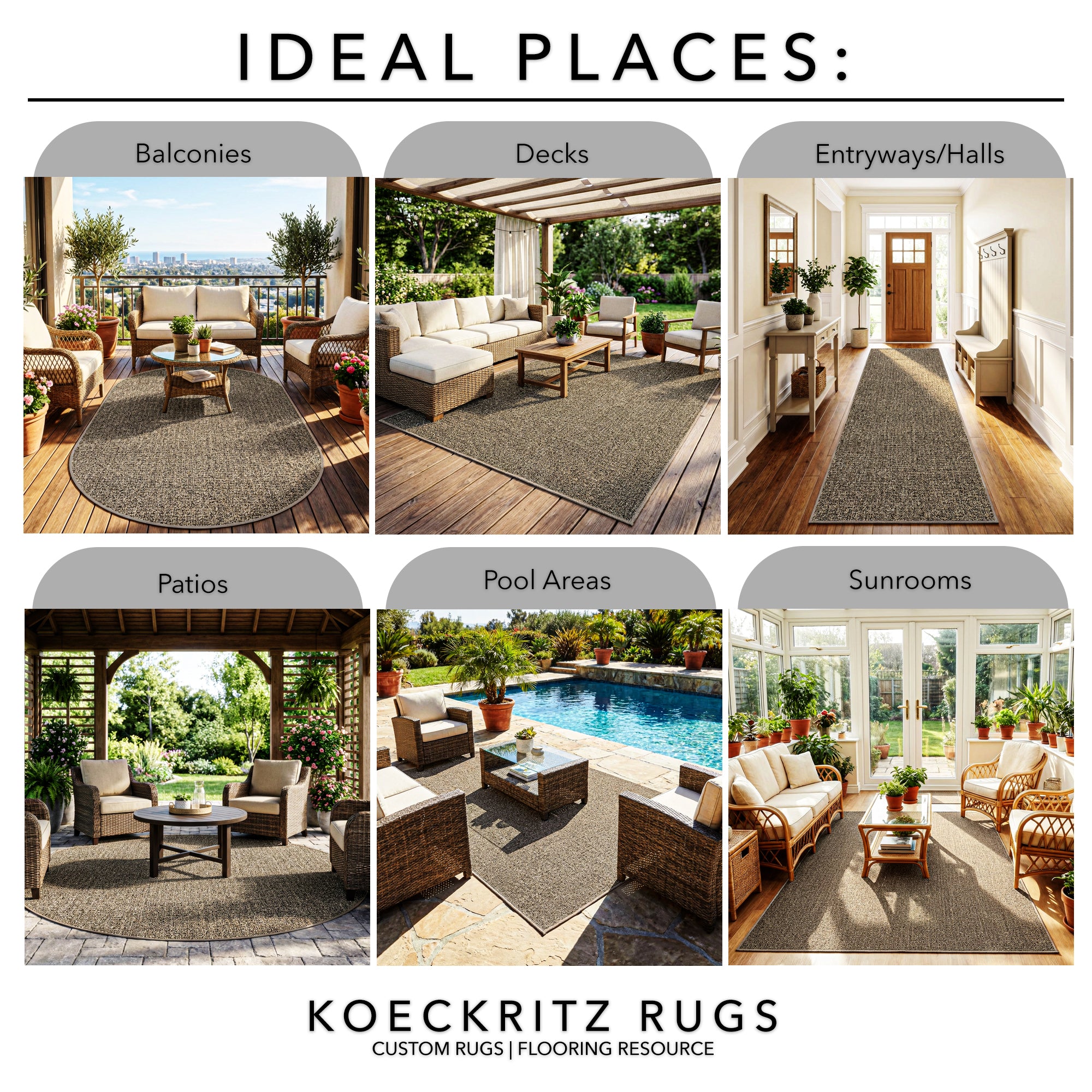 Casual Boucle Indoor/Outdoor Area Rug – Custom Sizes, 6 Colors