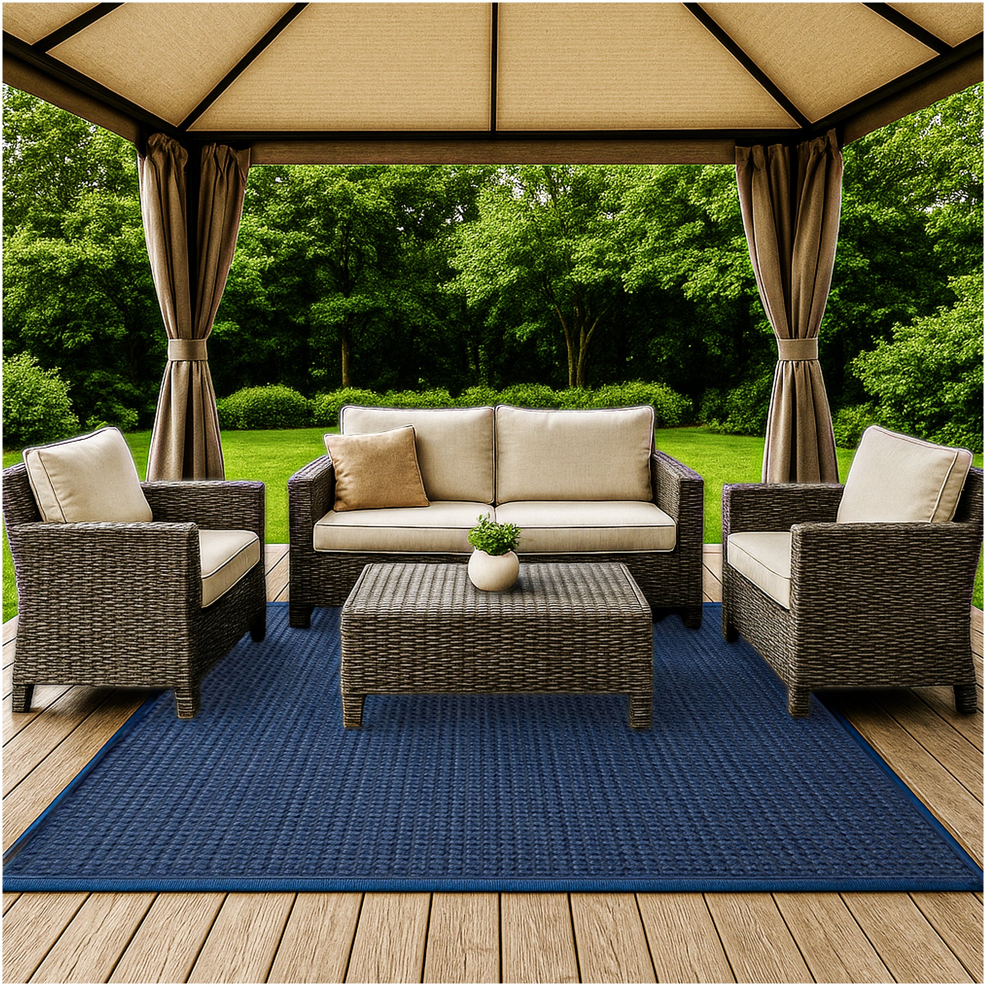 Interlace Waffle Pattern Indoor & Outdoor Rug – Eco-Friendly PET Fiber, Custom Sizes