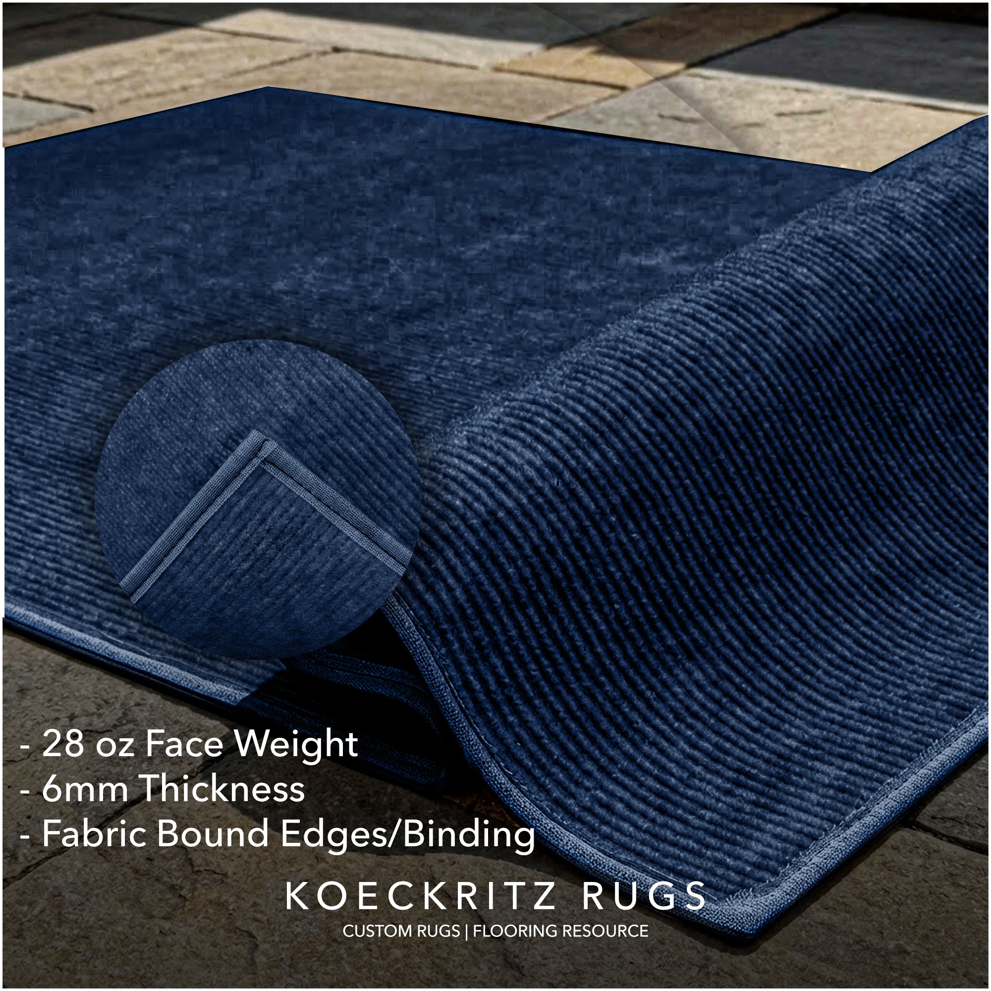 Wassaw Ribbed Indoor/Outdoor Area Rug – Lightweight PET Fiber, 6 Colors
