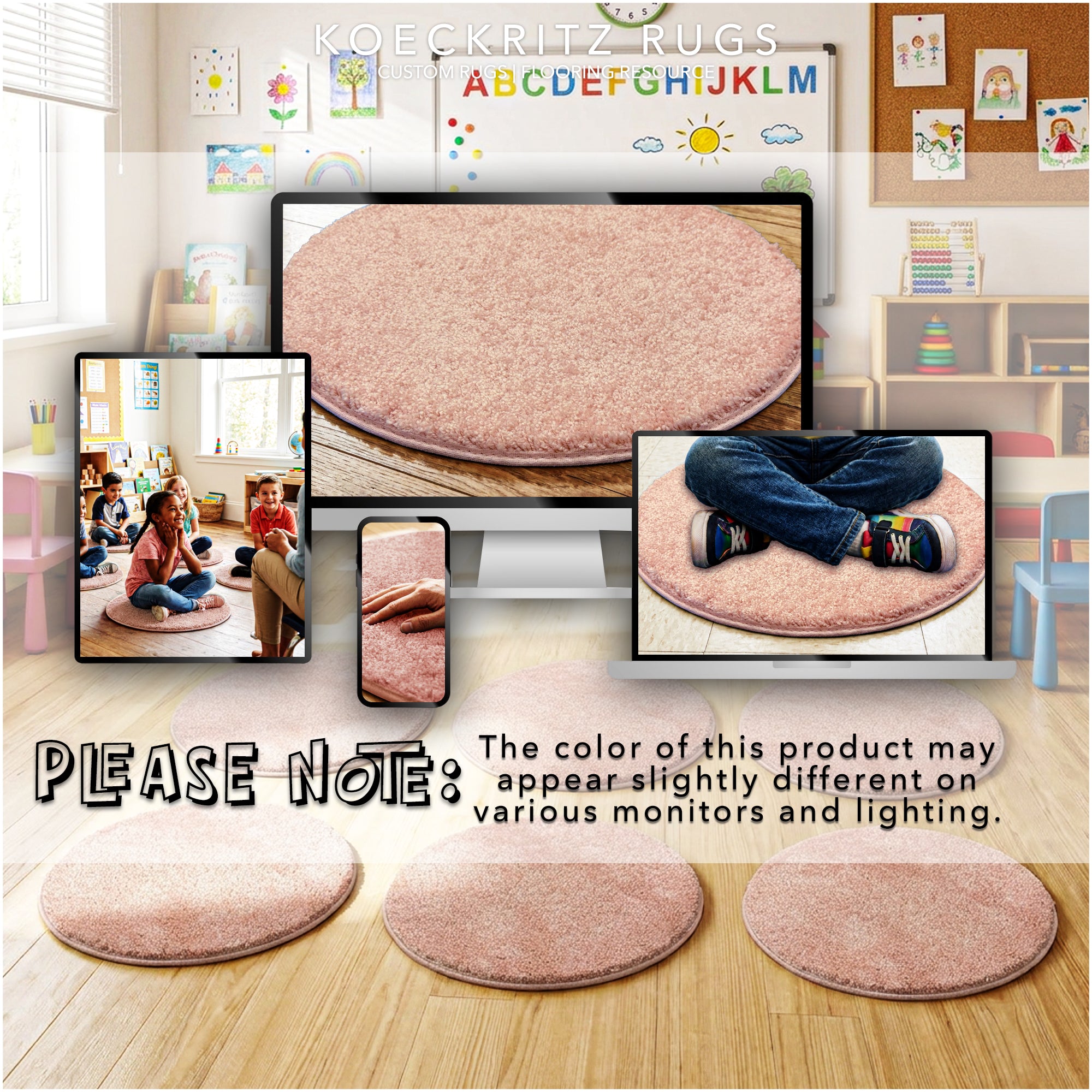 Children’s Classroom Carpet Circle Seats – Multiple Colors | 18” Round Soft Floor Cushions