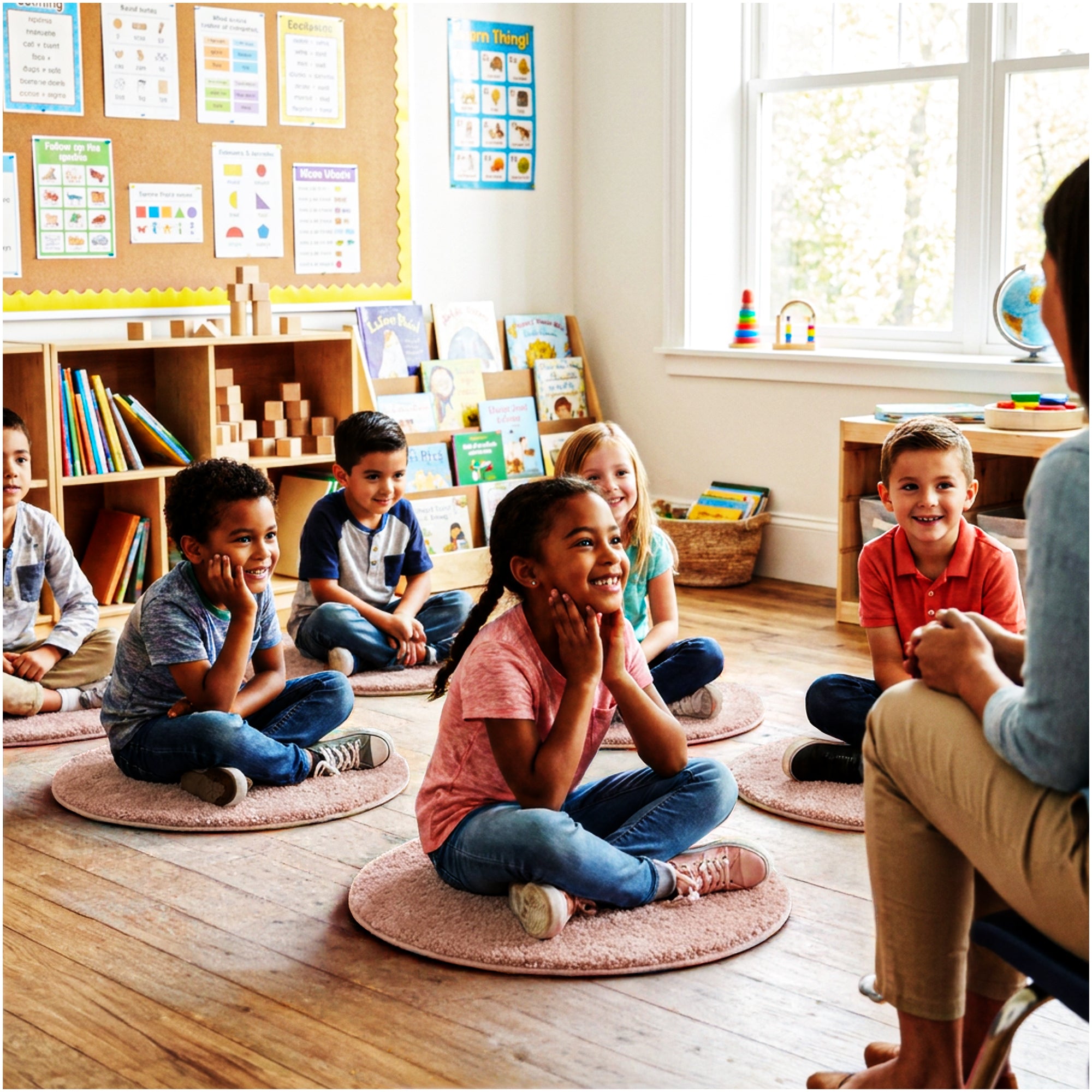 Children’s Classroom Carpet Circle Seats – Multiple Colors | 18” Round Soft Floor Cushions