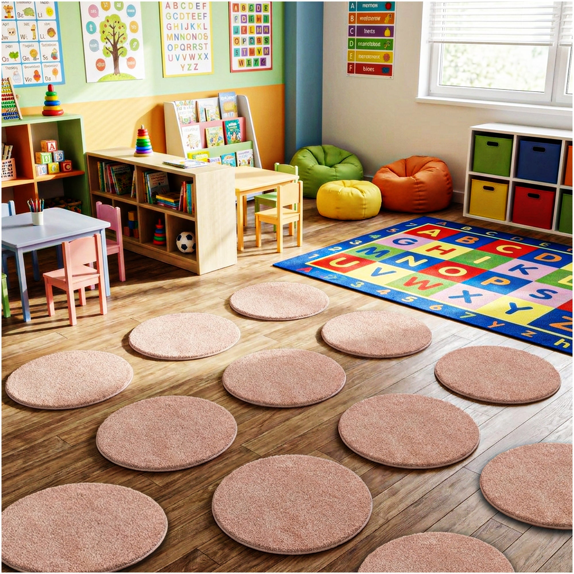 Children’s Classroom Carpet Circle Seats – Multiple Colors | 18” Round Soft Floor Cushions