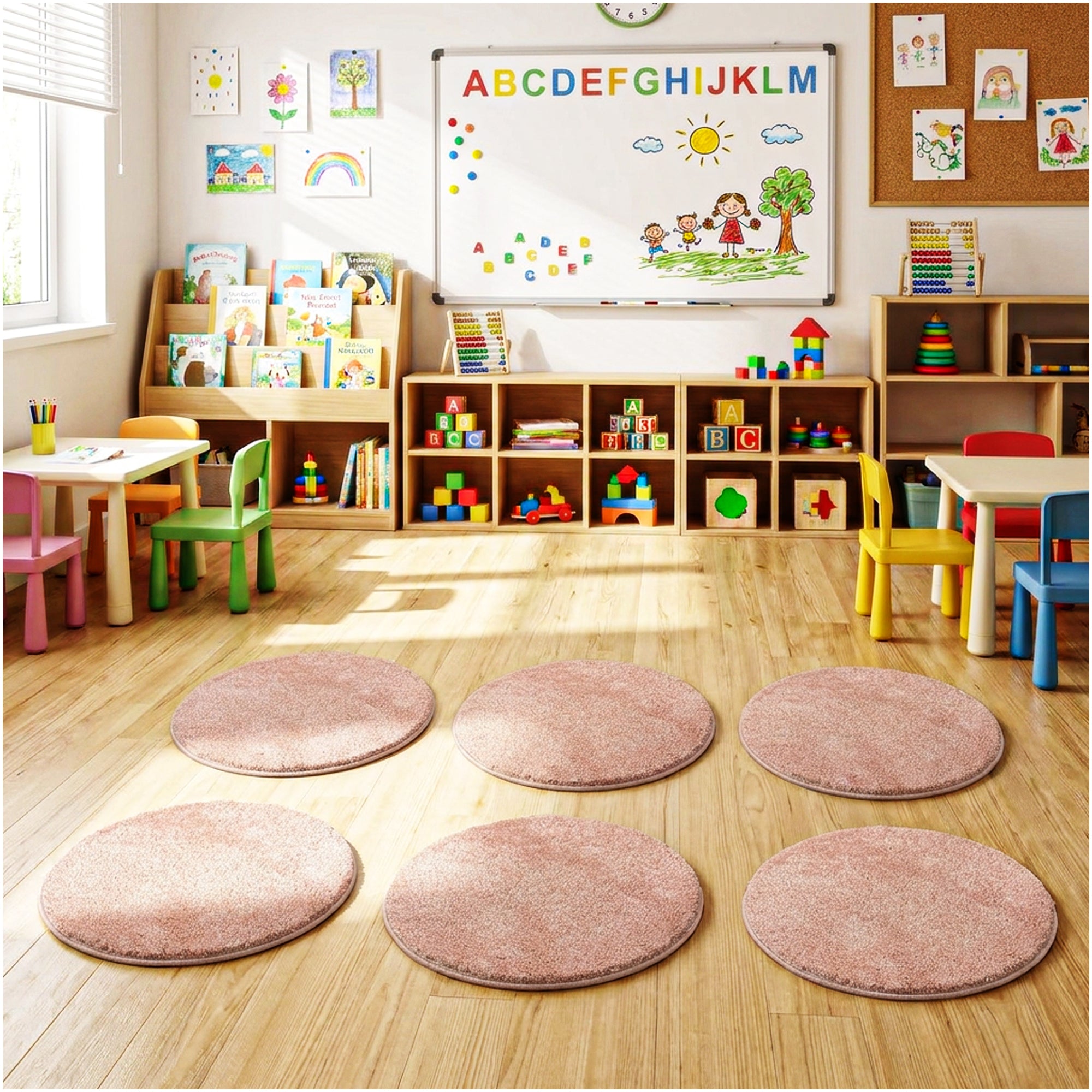 Children’s Classroom Carpet Circle Seats – Multiple Colors | 18” Round Soft Floor Cushions