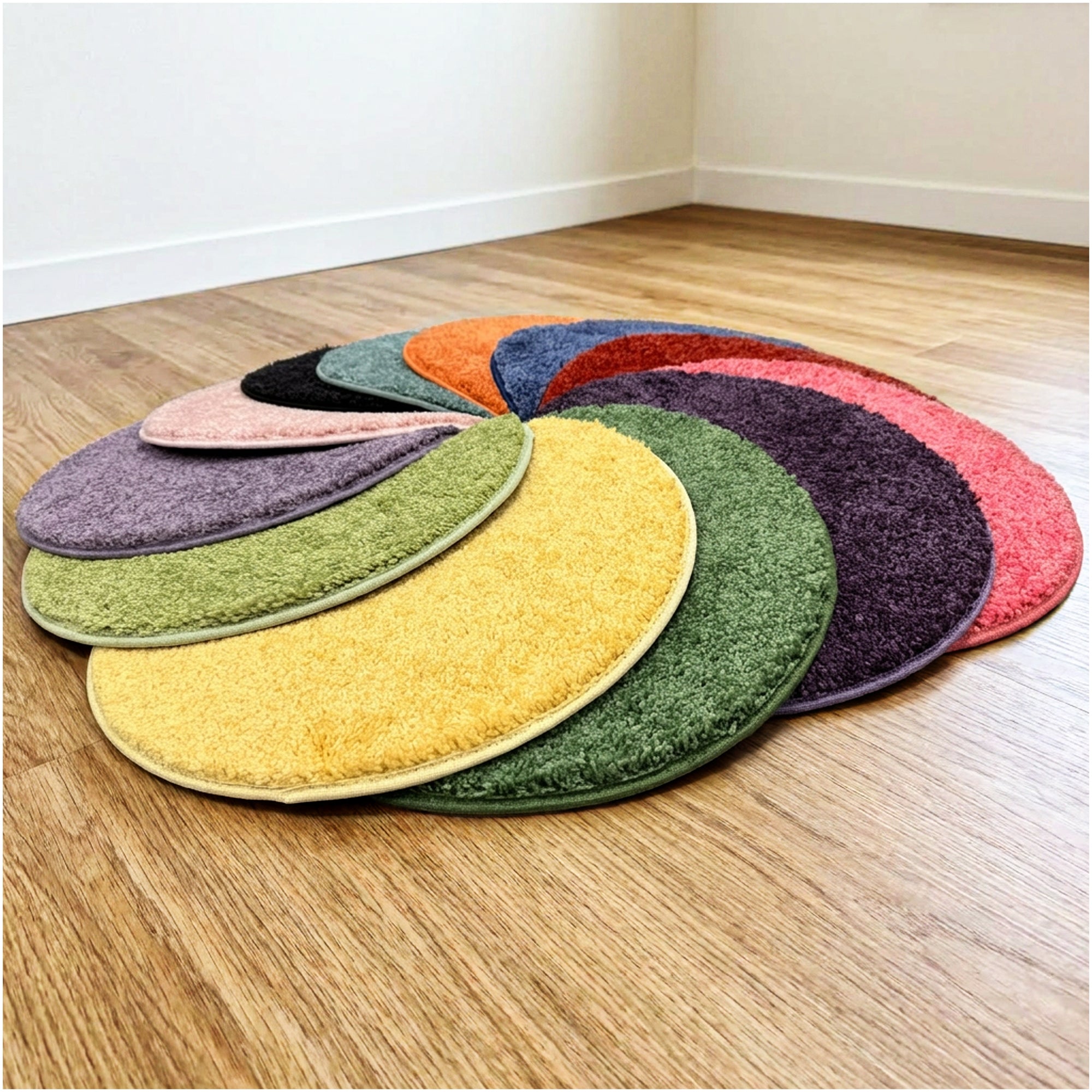 Children's Carpet Circle Seats – Rainbow Multi Set of 12, 18" Round Classroom Floor Cushions