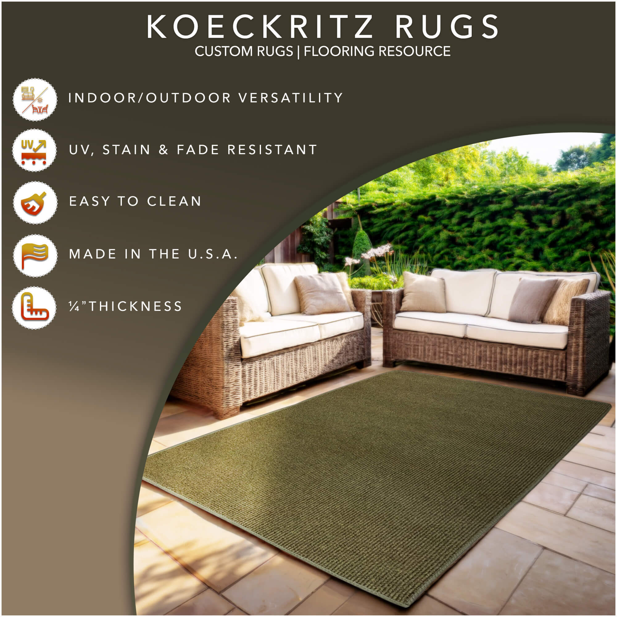 Summerstock Indoor/Outdoor Rug | Custom Size, Durable 1/4" Thick