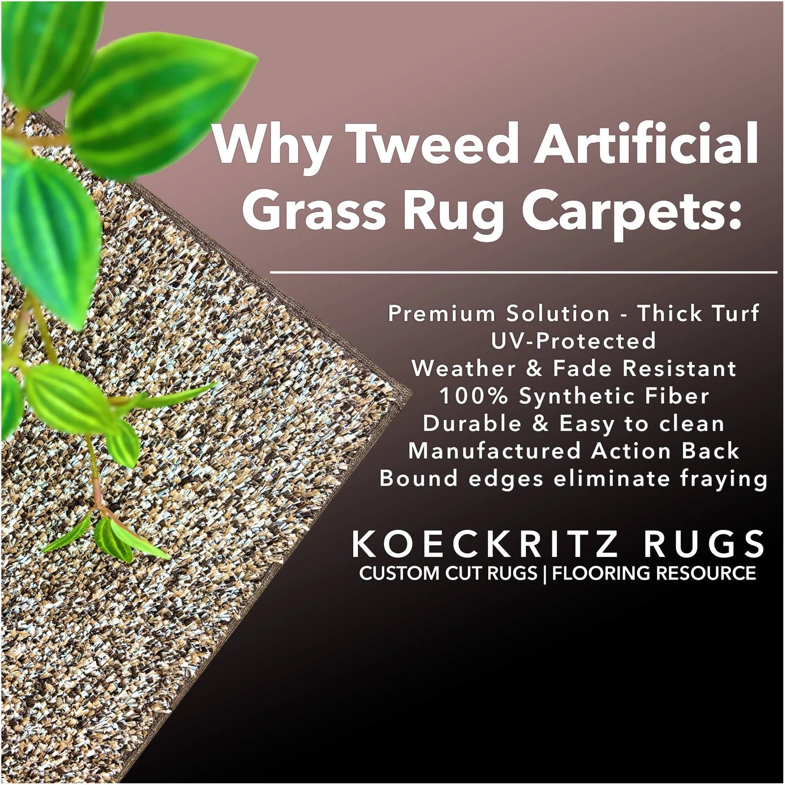 Cabana Tweed Artificial Grass Turf Rug – 3/8” Thick Ultra Turf Carpet, Custom Size, 7 Colors