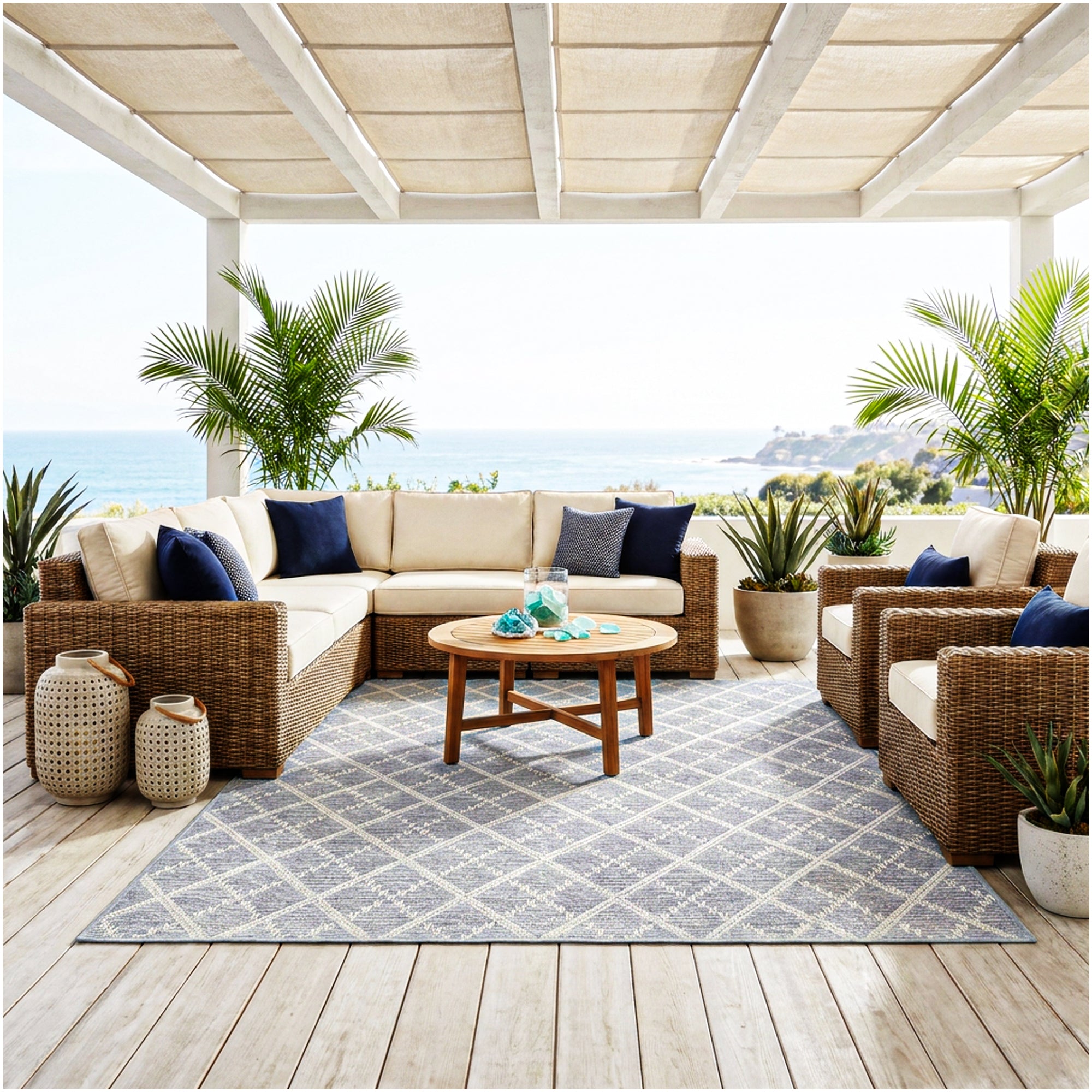 Sea Bright Sea Mist Blue Indoor-Outdoor Patio Area Rug – Custom Cut