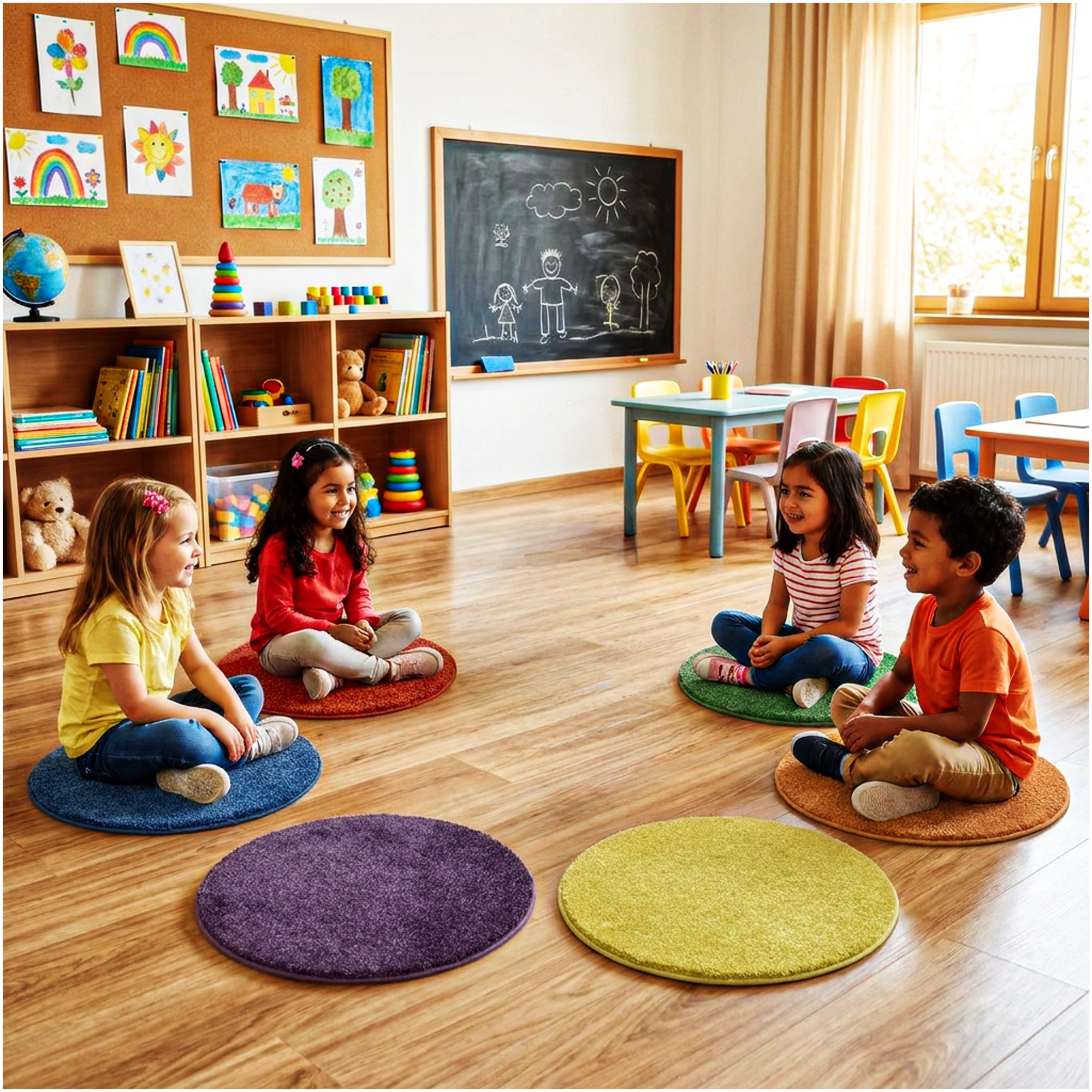 Children’s Carpet Circle Seats – Secondary Color Wheel, 18” Round Classroom Floor Cushions