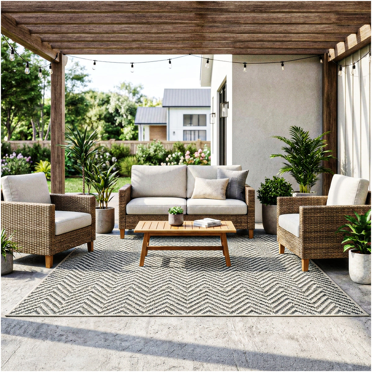 Tortola Chevron Indoor-Outdoor Area Rug | Custom Sizes Available